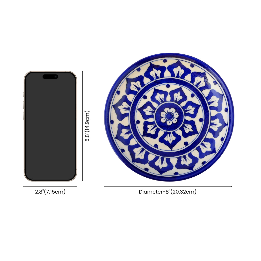 Blue Pottery Floral Pattern Decorative Plate—Cobalt Blue—8”