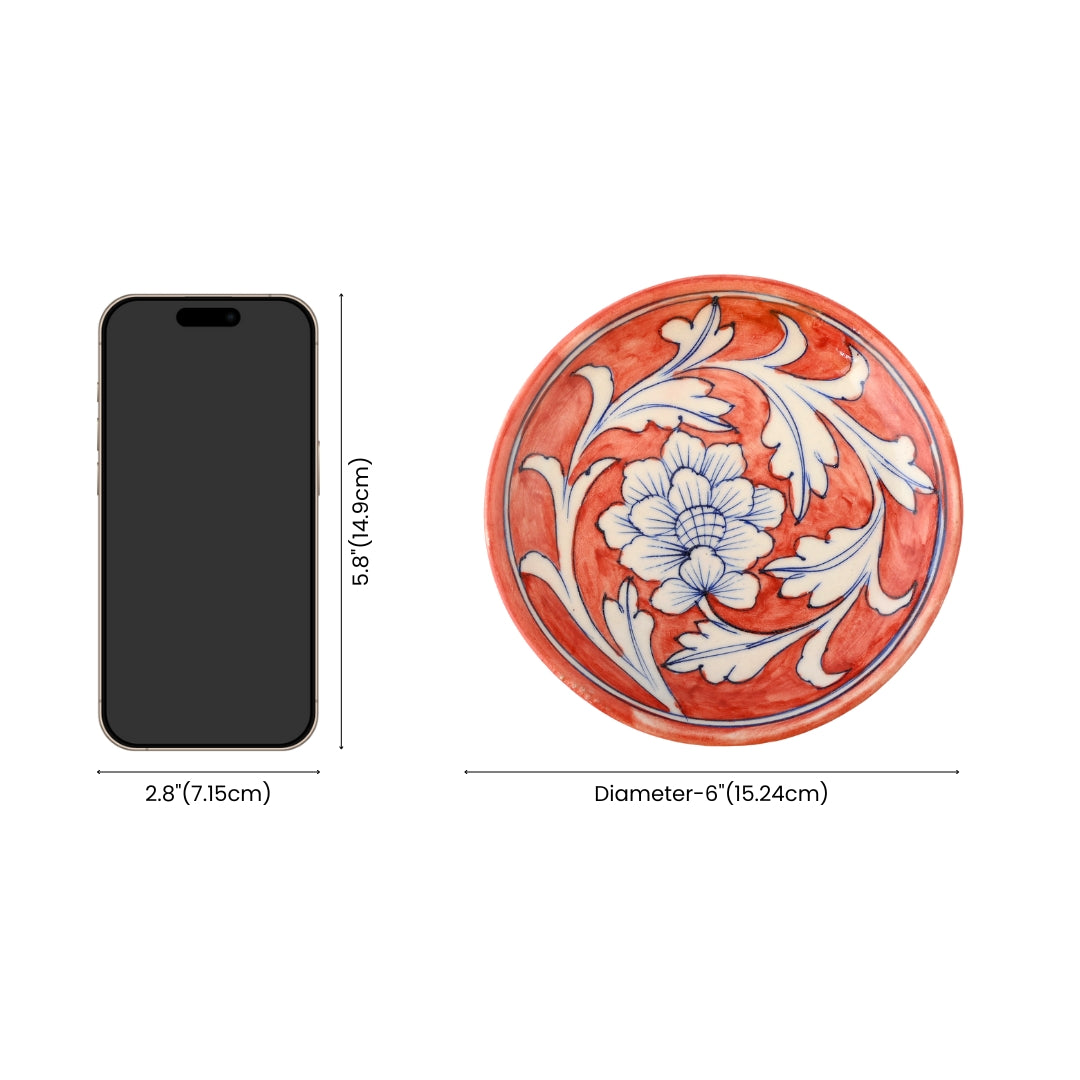 Blue Pottery Floral Pattern Decorative Plate—Red—6”