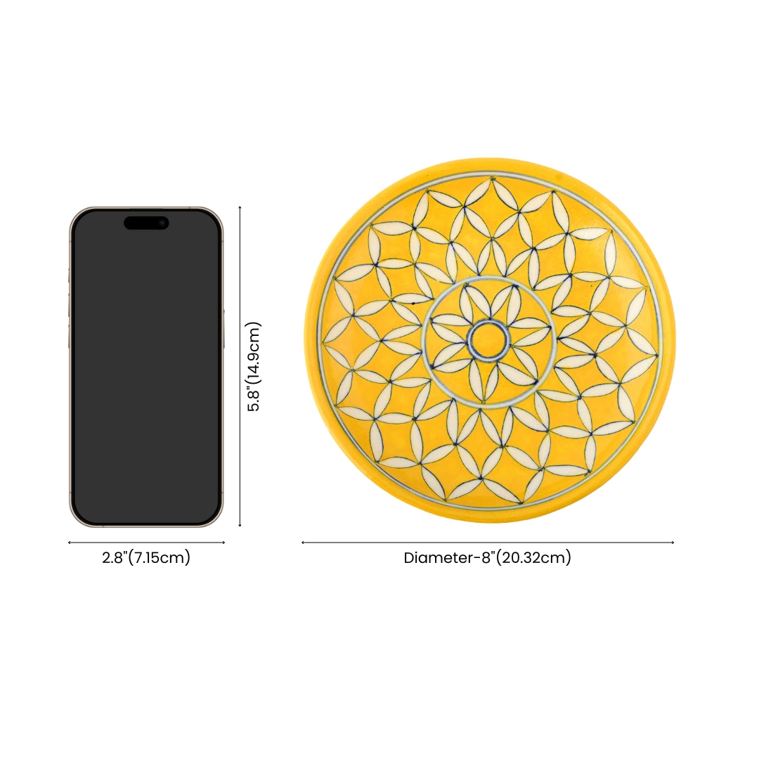 Blue Pottery Floral & Lattice Pattern Decorative Plate—Yellow—8”