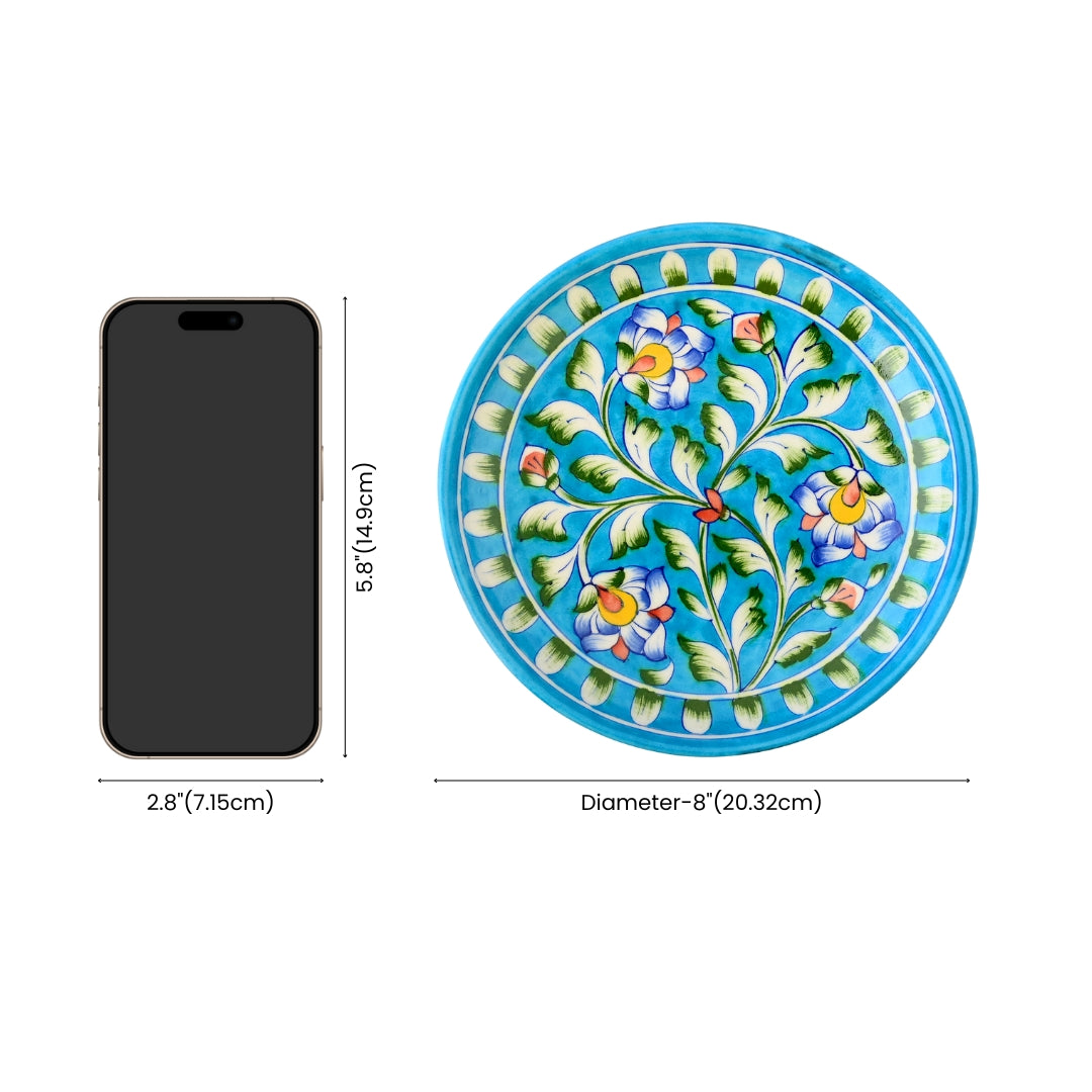 Blue Pottery Floral Pattern Decorative Plate—Turquoise—8”