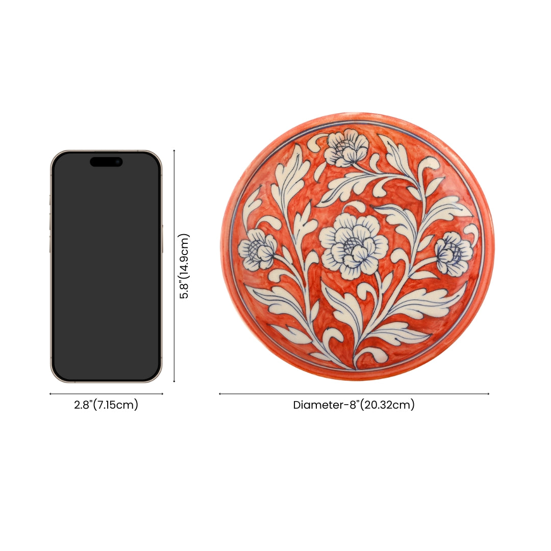 Blue Pottery Floral Pattern Decorative Plate—Red—8”