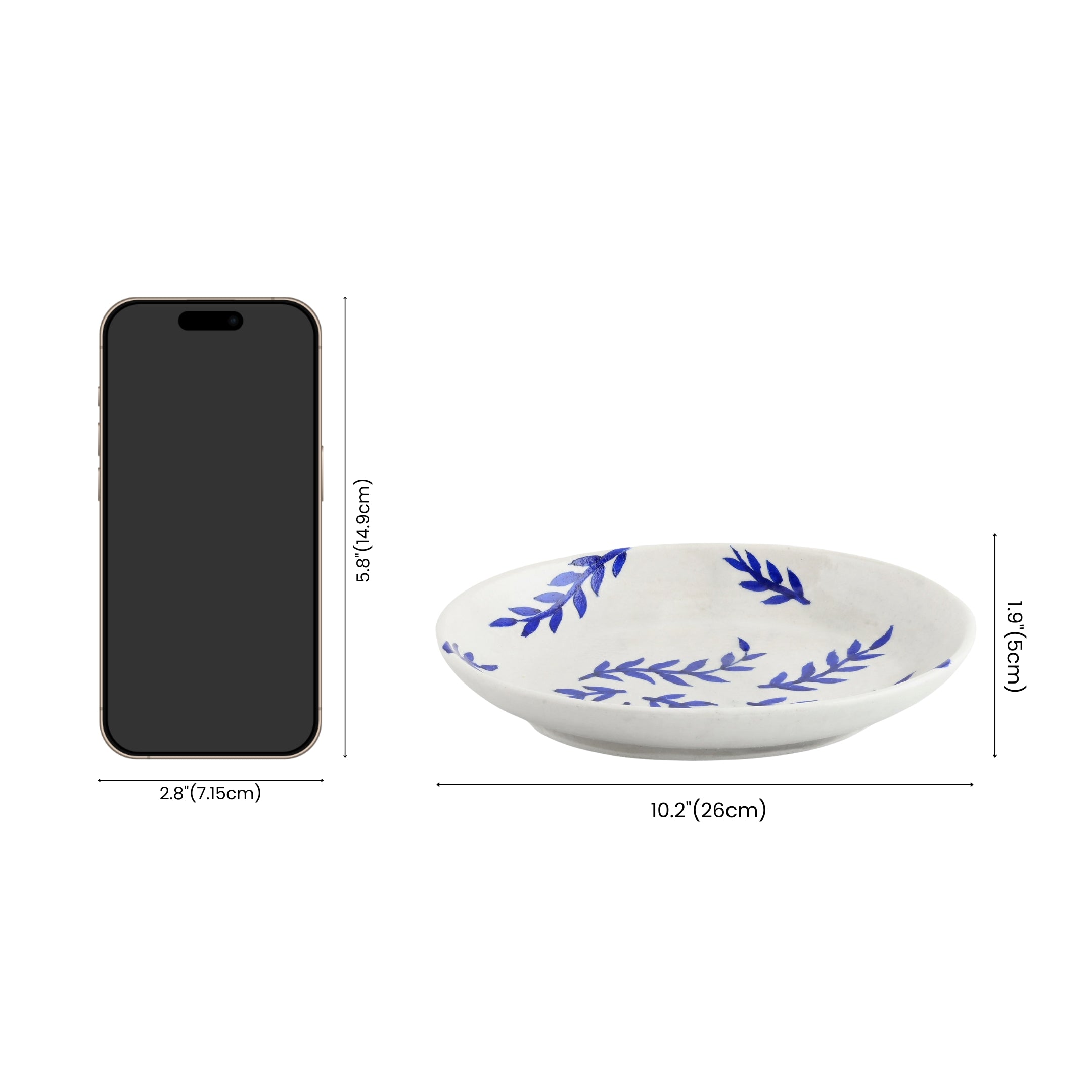 Blue Pottery Foliage Pattern Decorative Rice Plate—White
