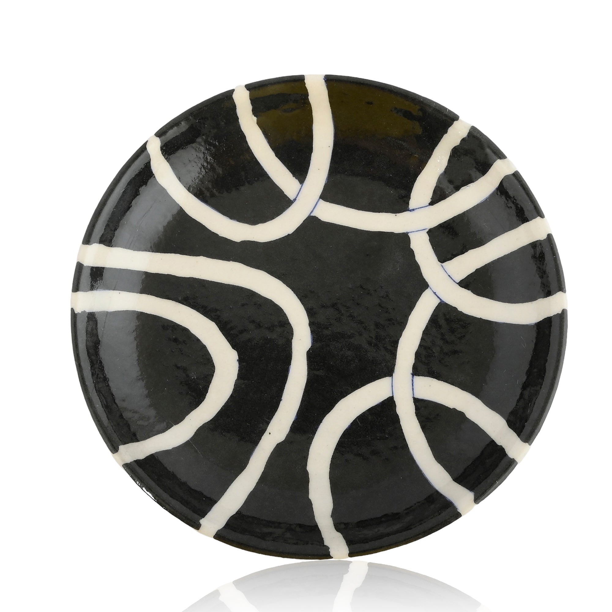 Blue Pottery Geometric Pattern Decorative Plate—Black & White—6”