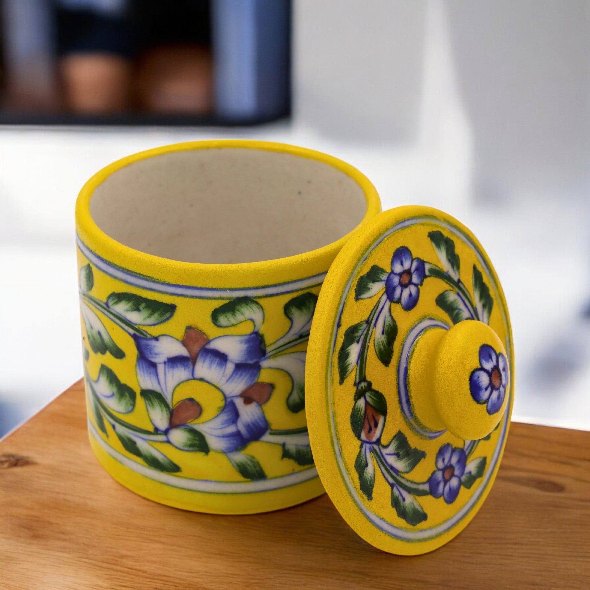 Blue Pottery Jar with Lid