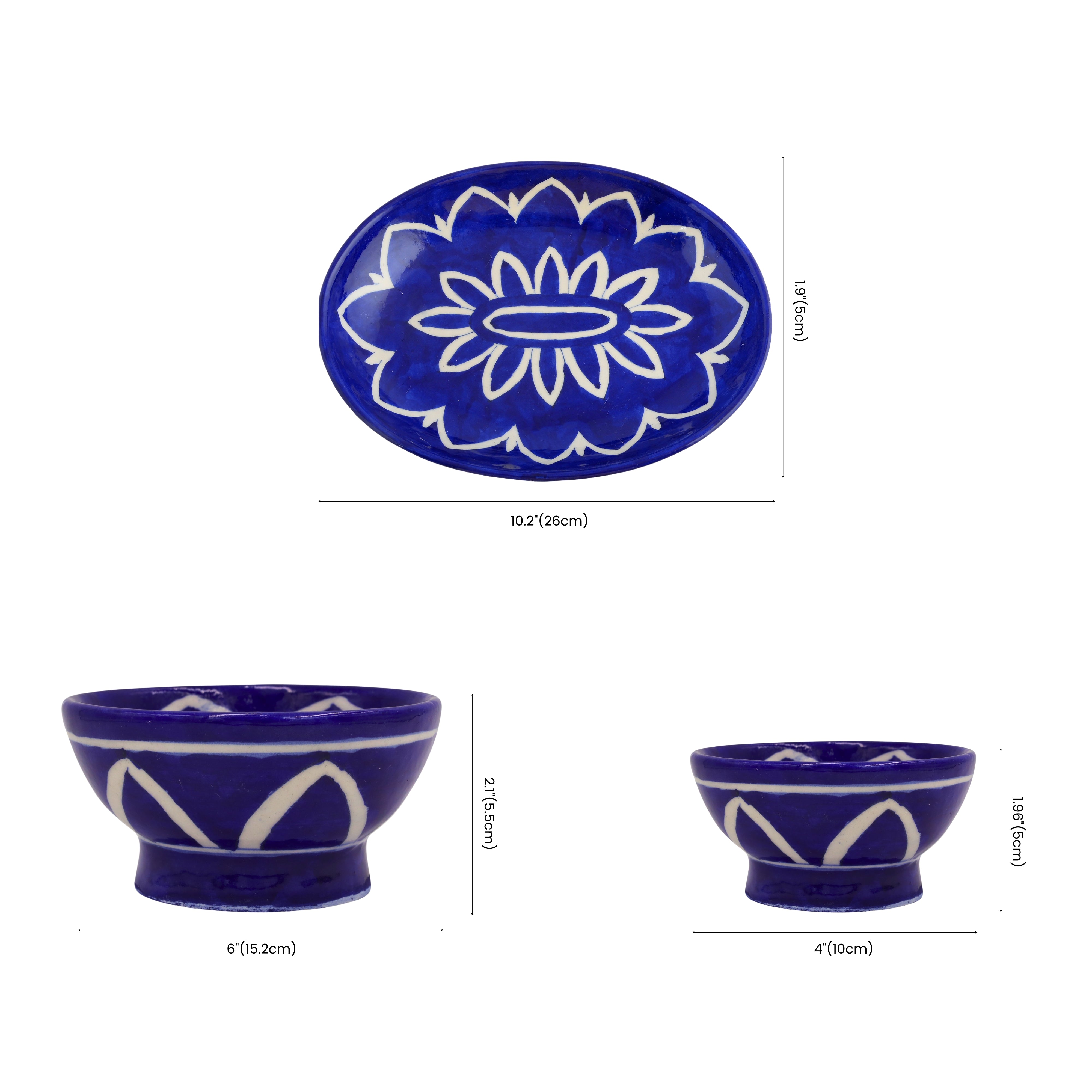 Blue Pottery Lotus Collection - Elegant 3-Piece Serving Set