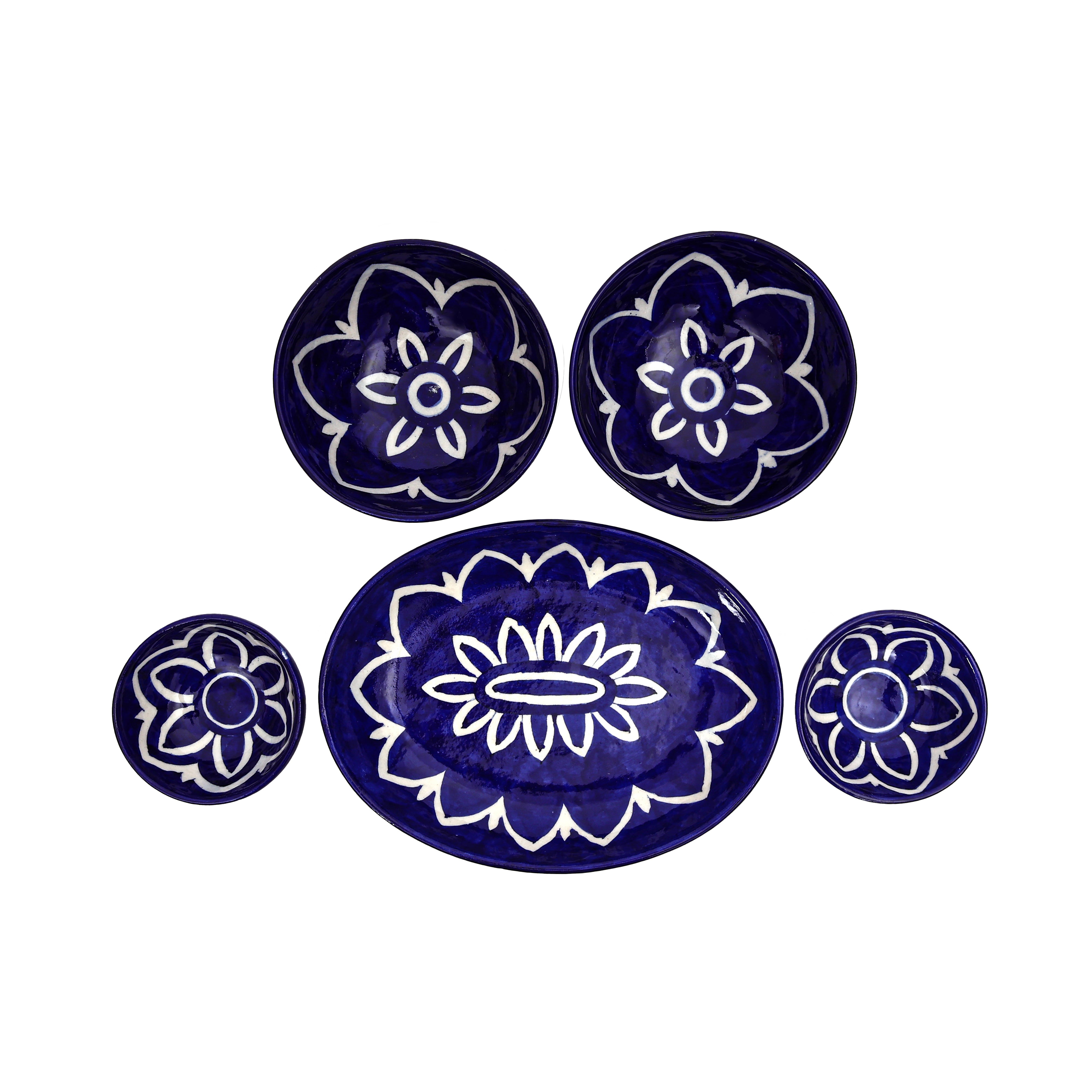 Blue Pottery Lotus Collection - Elegant 3-Piece Serving Set