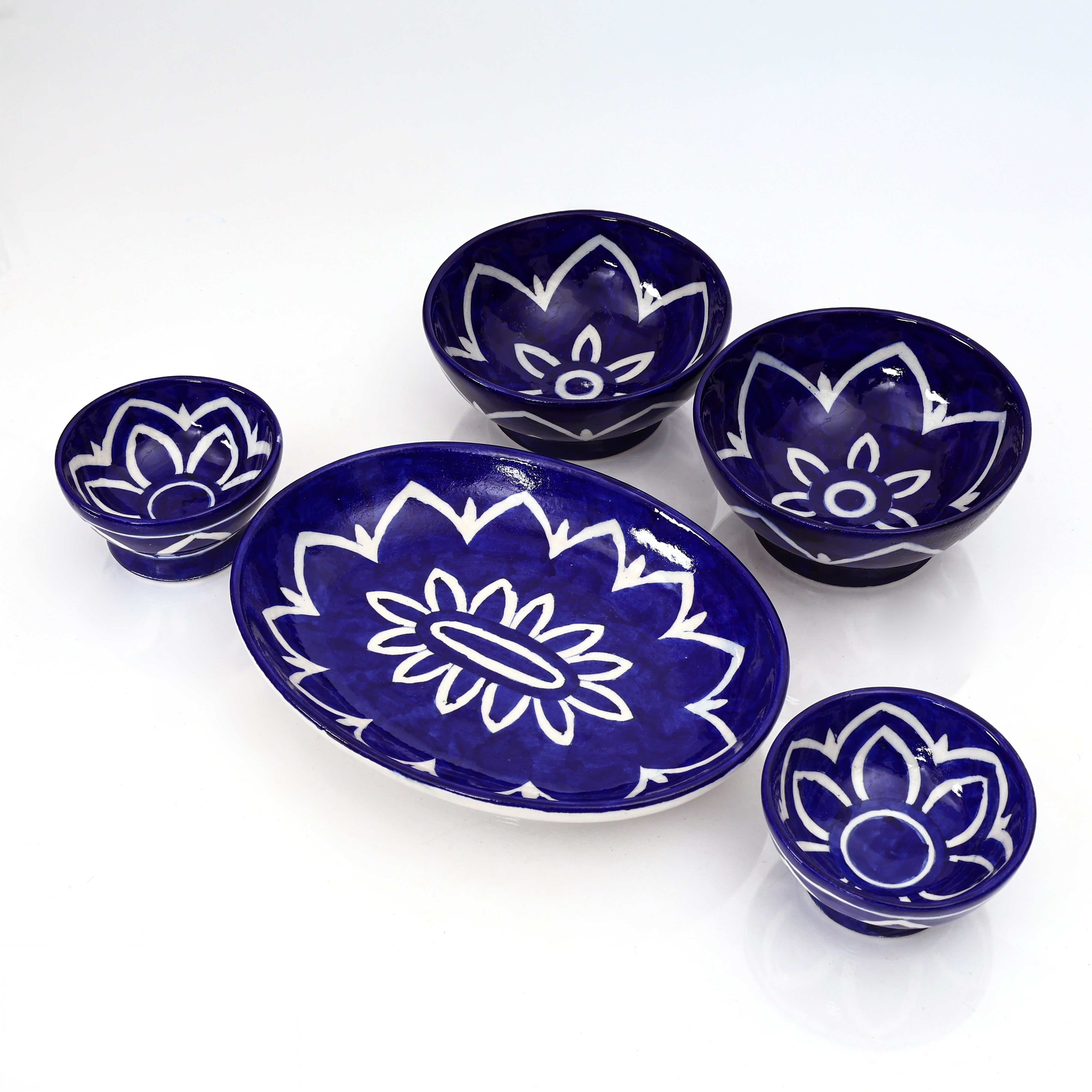 Blue Pottery Lotus Collection - Elegant 3-Piece Serving Set
