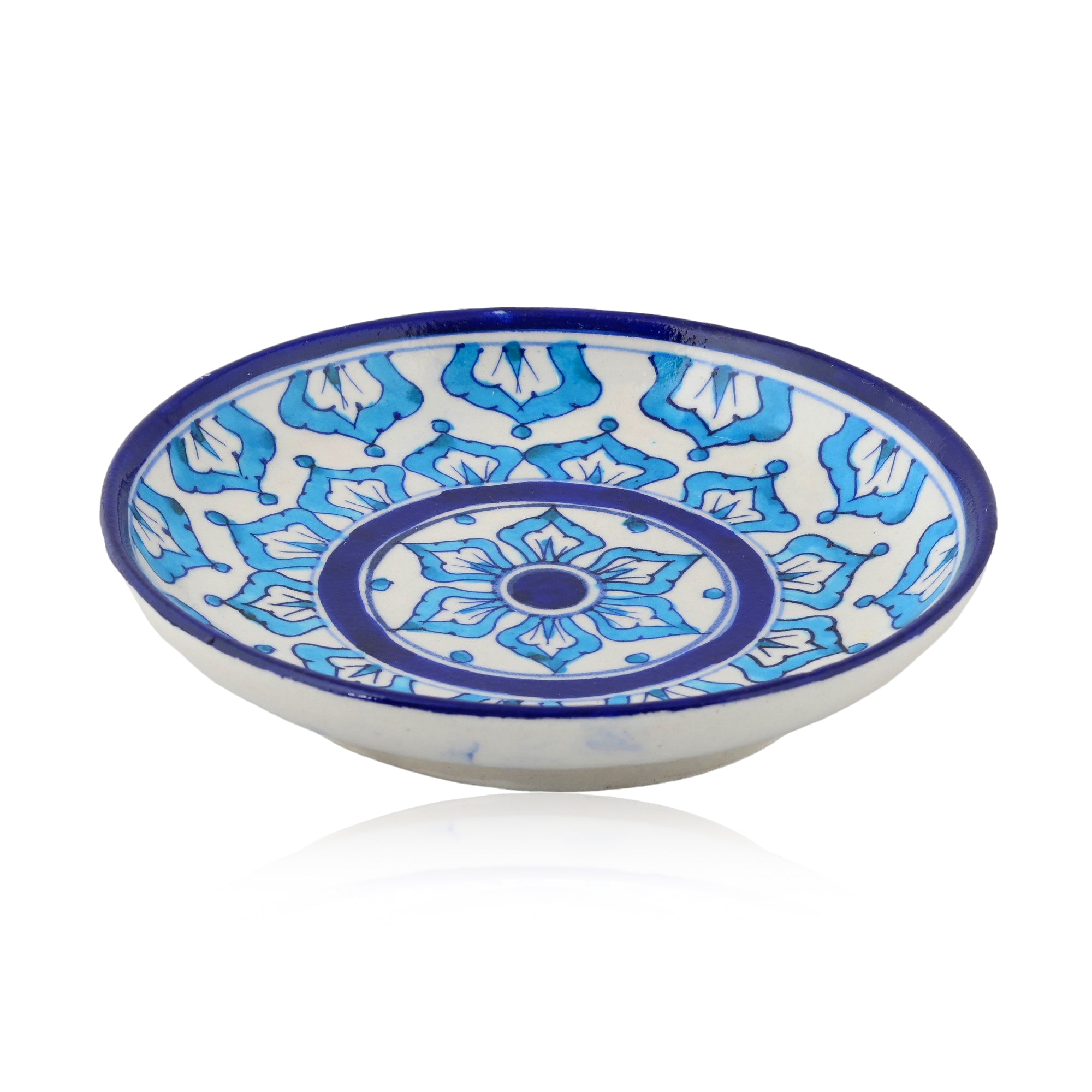 Blue Pottery Mandala Inspired Pattern Decorative Plate—Cyan & Deep Blue—8”