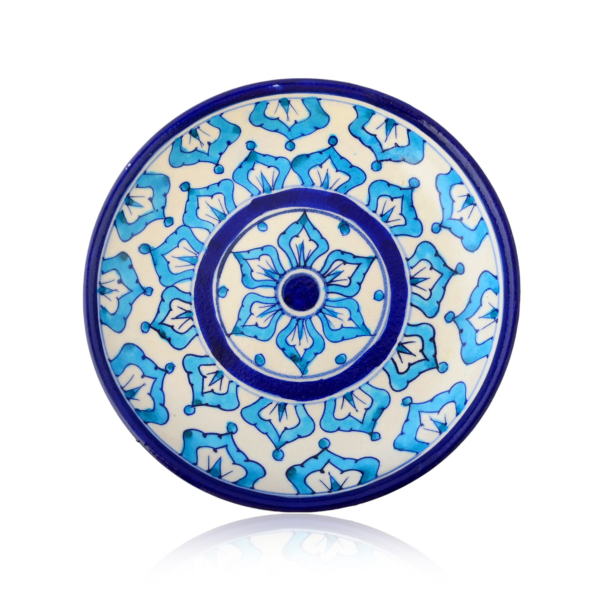 Blue Pottery Mandala Inspired Pattern Decorative Plate—Cyan & Deep Blue—8”