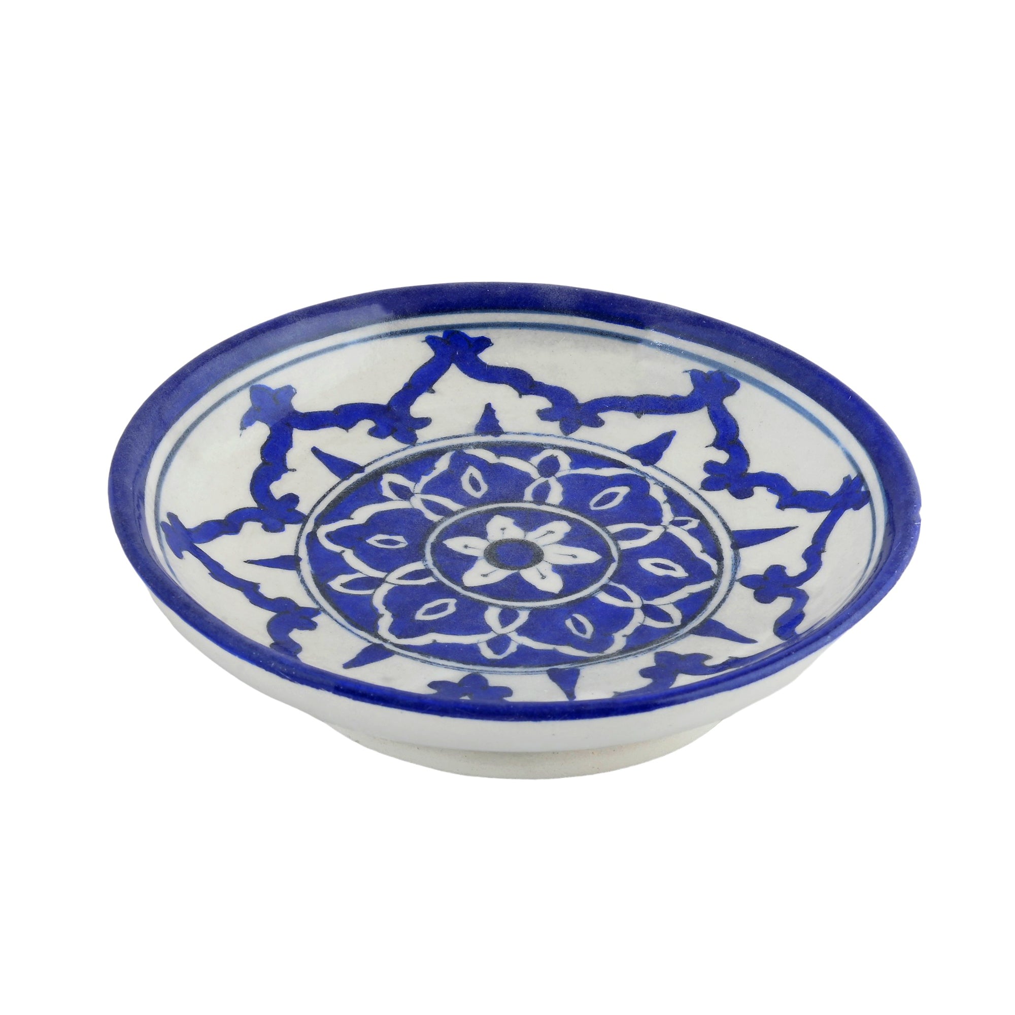 Blue Pottery Mandala Inspired Pattern Decorative Plate—White & Blue—6”