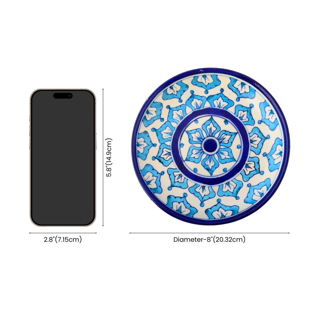 Blue Pottery Mandala Inspired Pattern Decorative Plate—Cyan & Deep Blue—8”