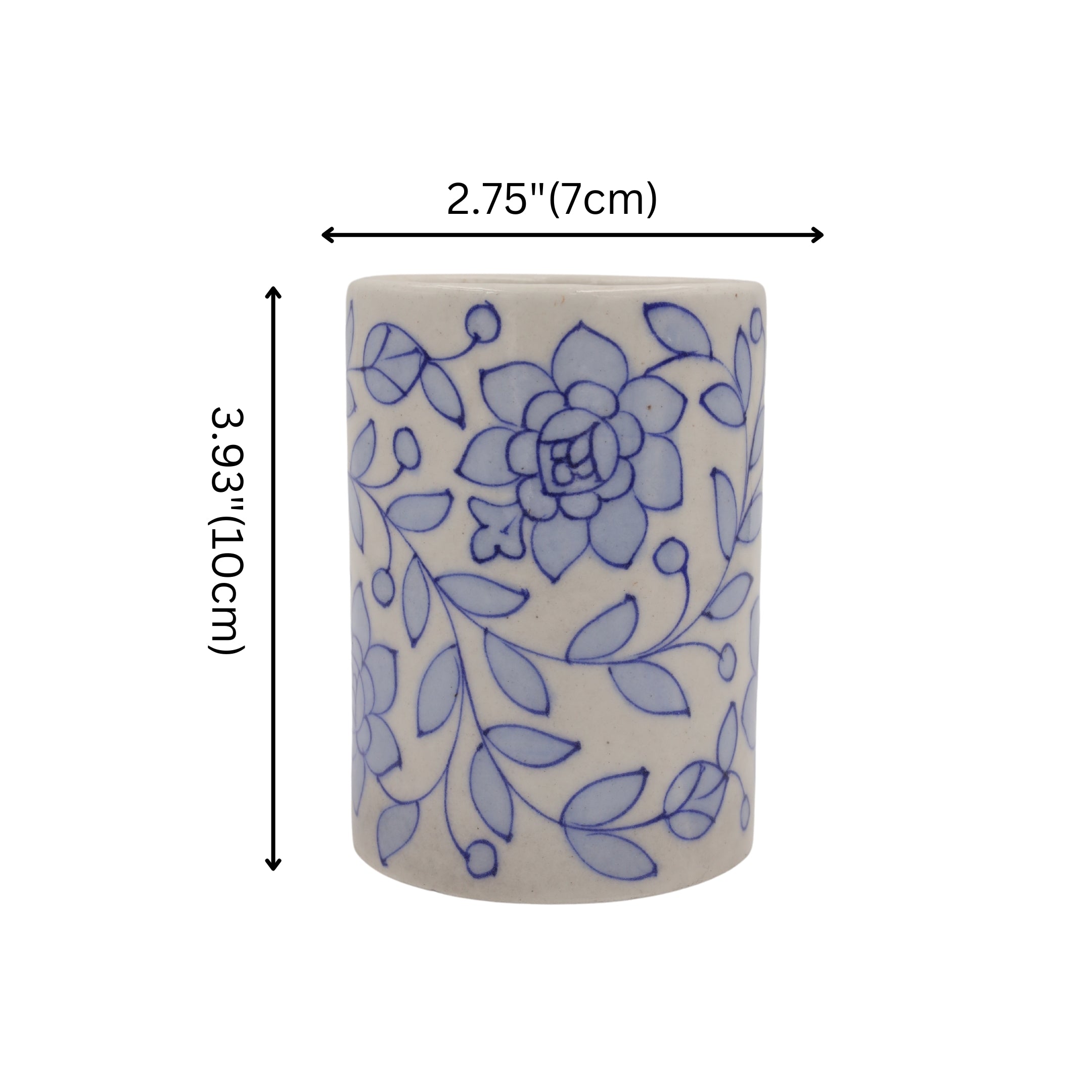 Blue Pottery Pen Holder - White