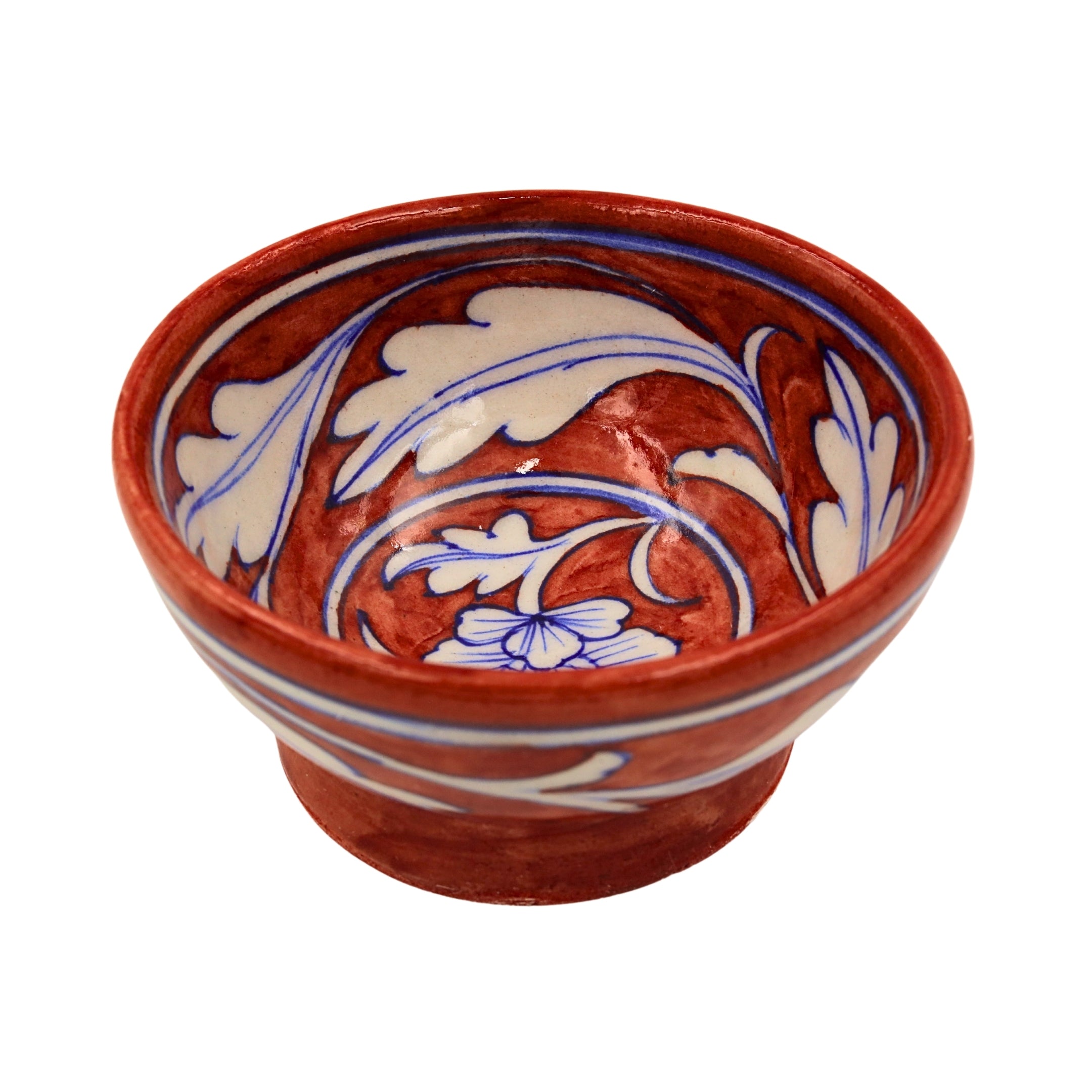 Blue Pottery Round Bowl - Maroon