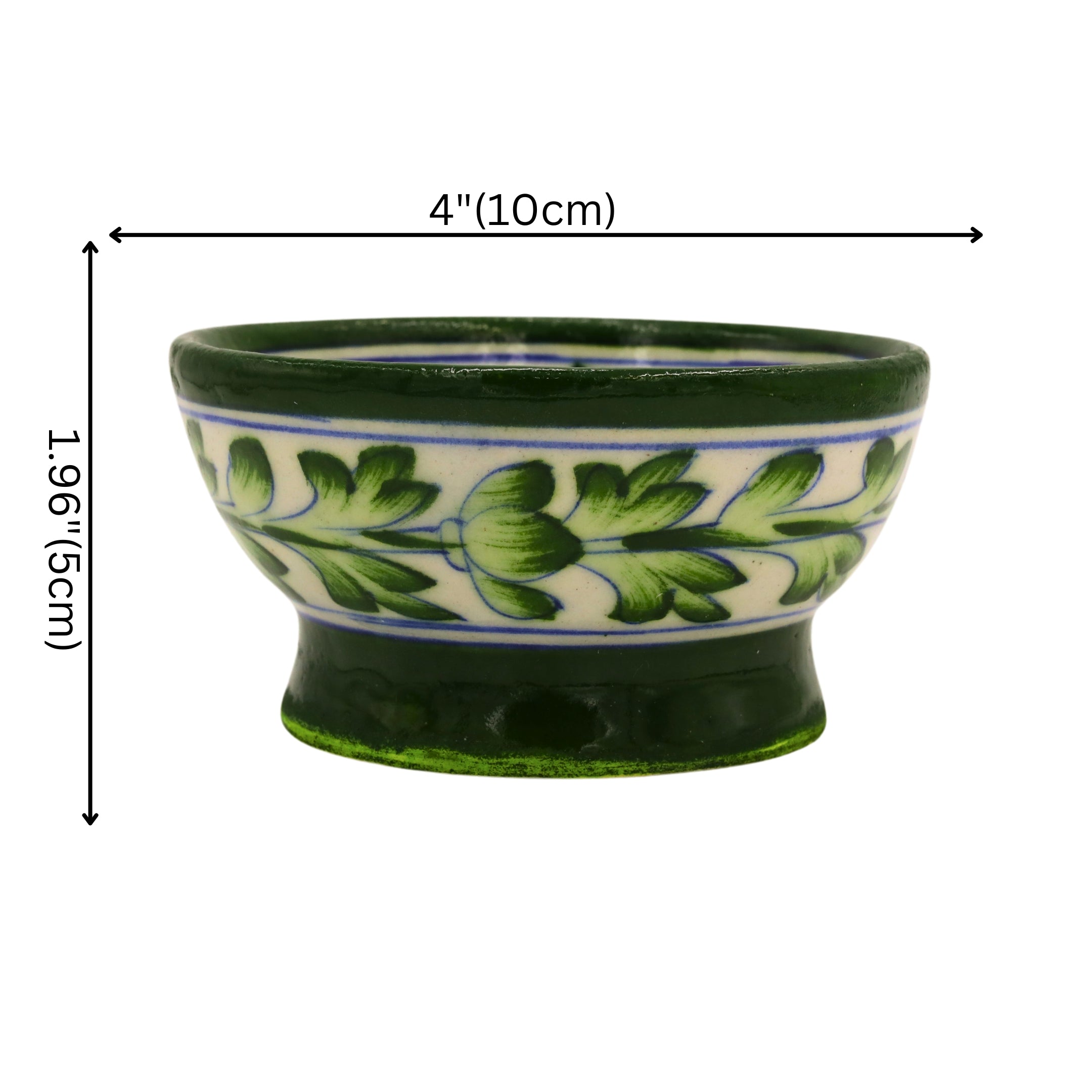 Blue Pottery Round Bowl - White and Green