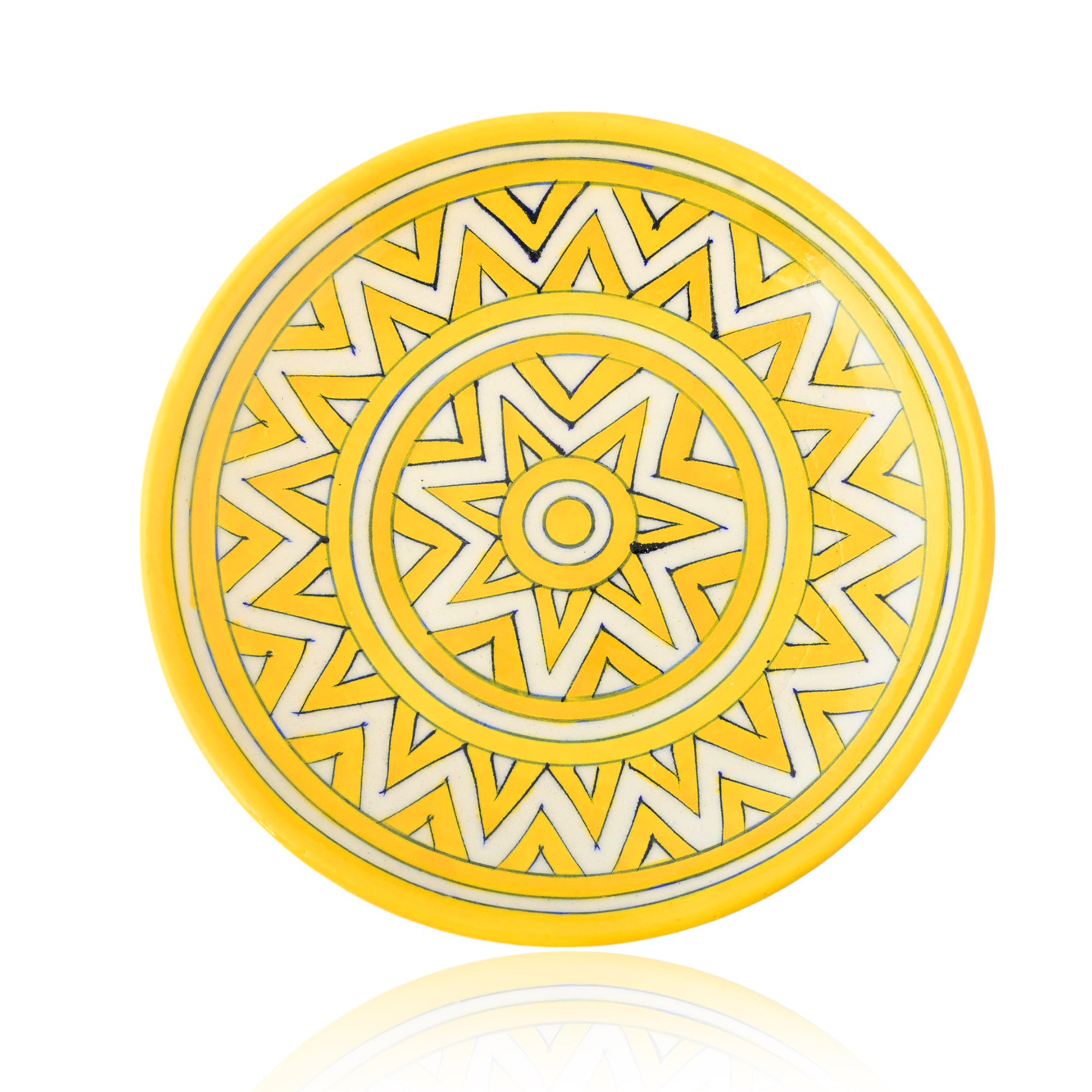 Blue Pottery Star Pattern Decorative Plate—Yellow—8”