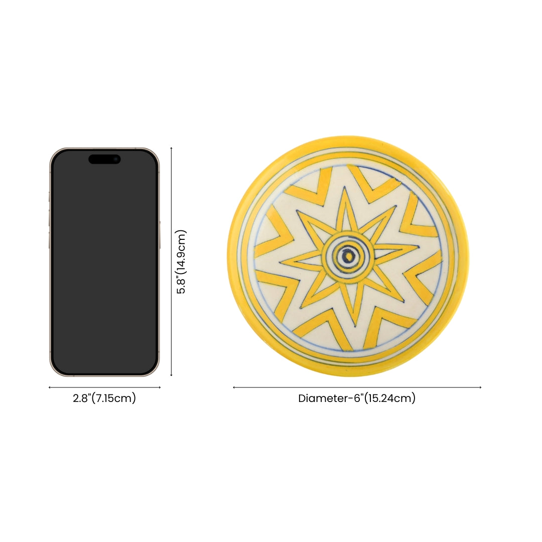 Blue Pottery Star Pattern Decorative Plate—Yellow—6”