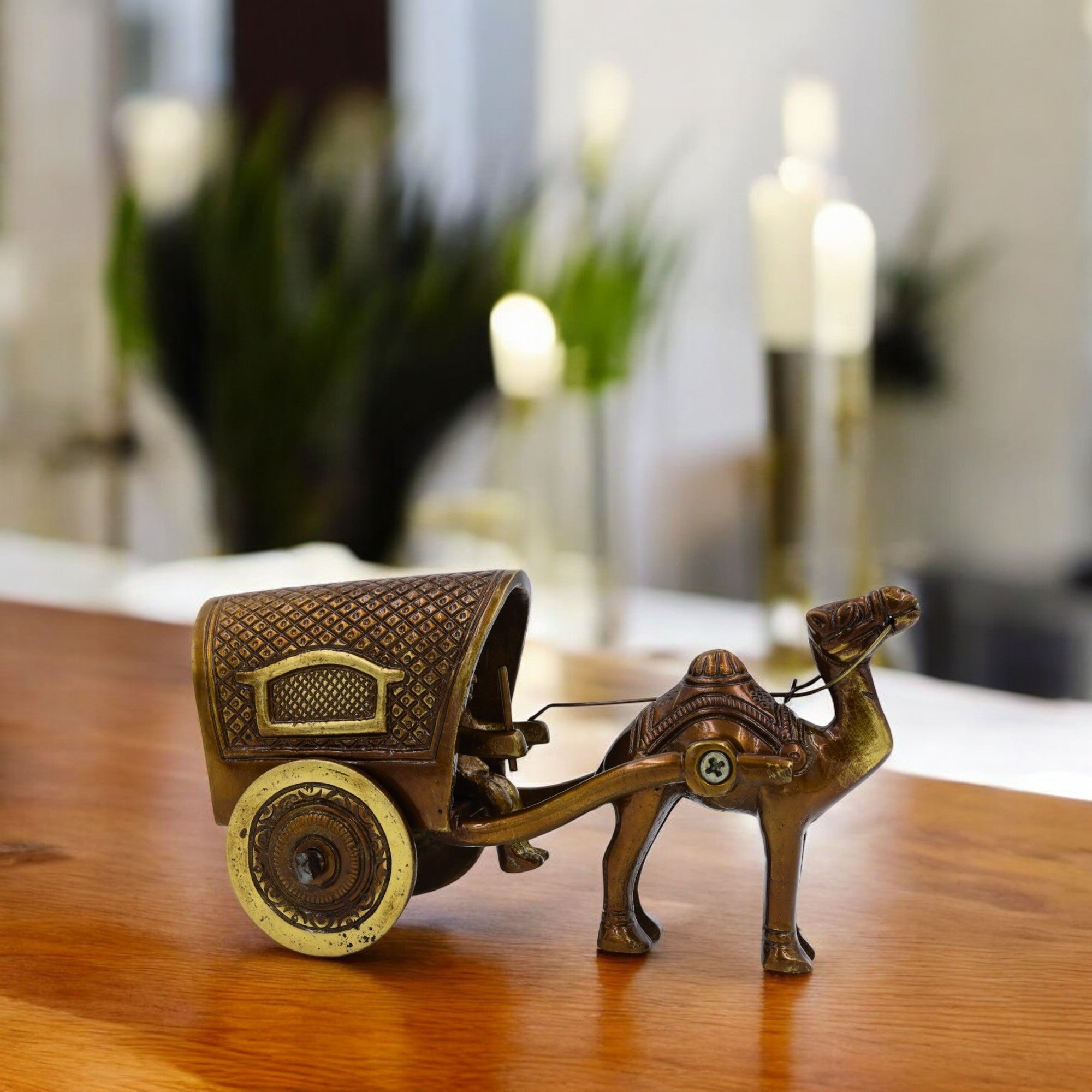 Brass Camel Cart  Showpiece | Handcrafted Golden Camel Figurine with Rider | Rajasthani Handcrafted Gifting Item