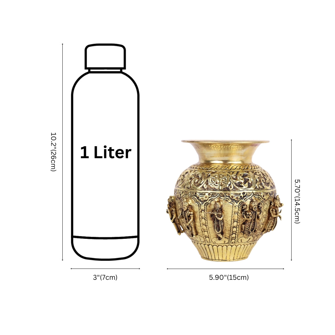 Brass Dashavatar Pooja Kalash - Handcrafted Pot for Pooja Rituals