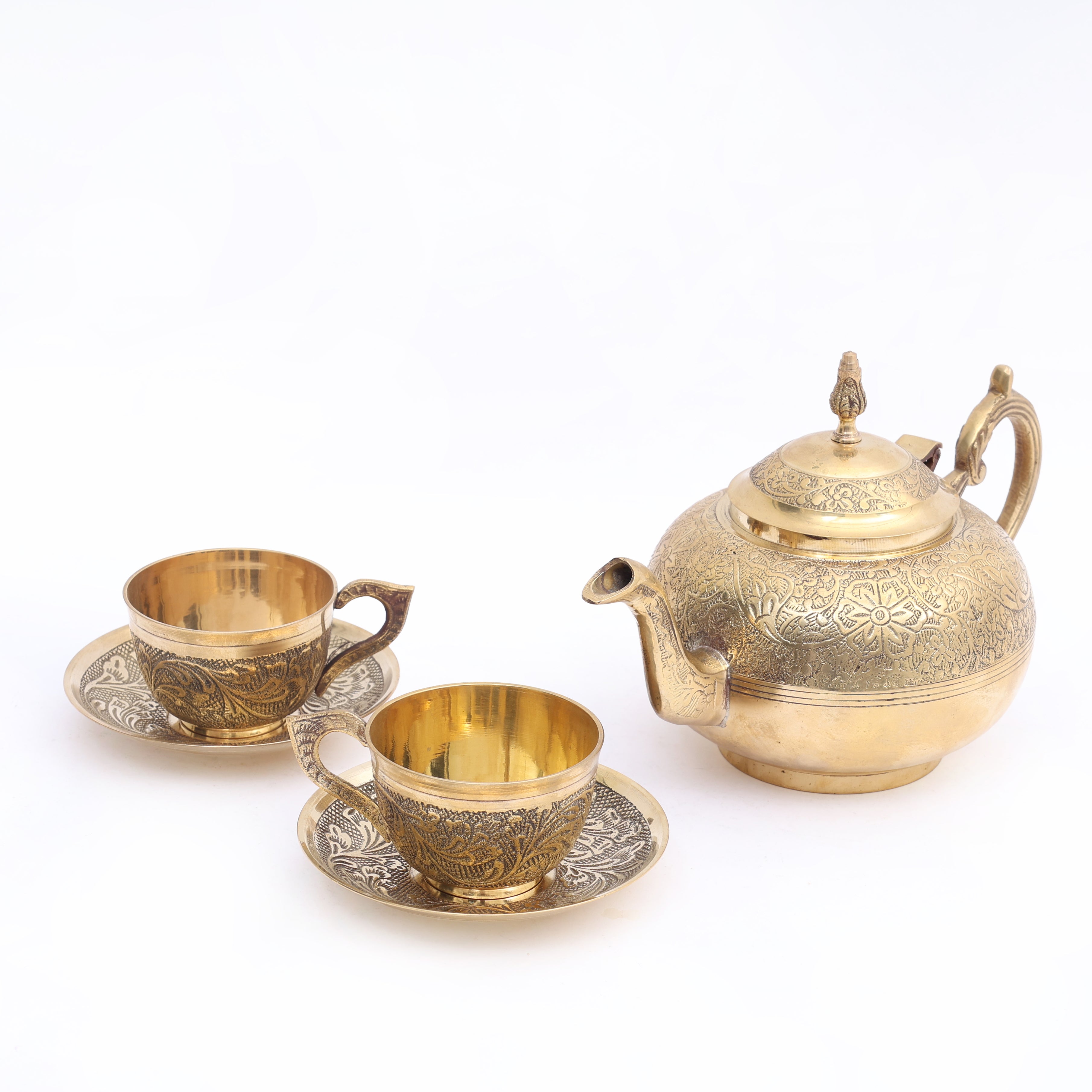 Brass Teapot Set with Cups and Saucer – Table Decor Item