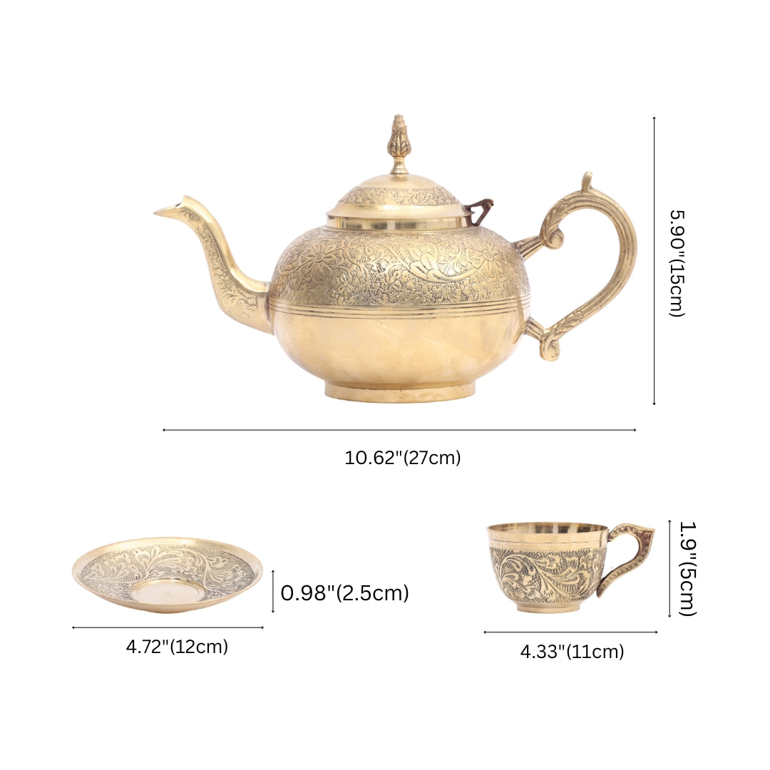 Brass Teapot Set with Cups and Saucer – Table Decor Item