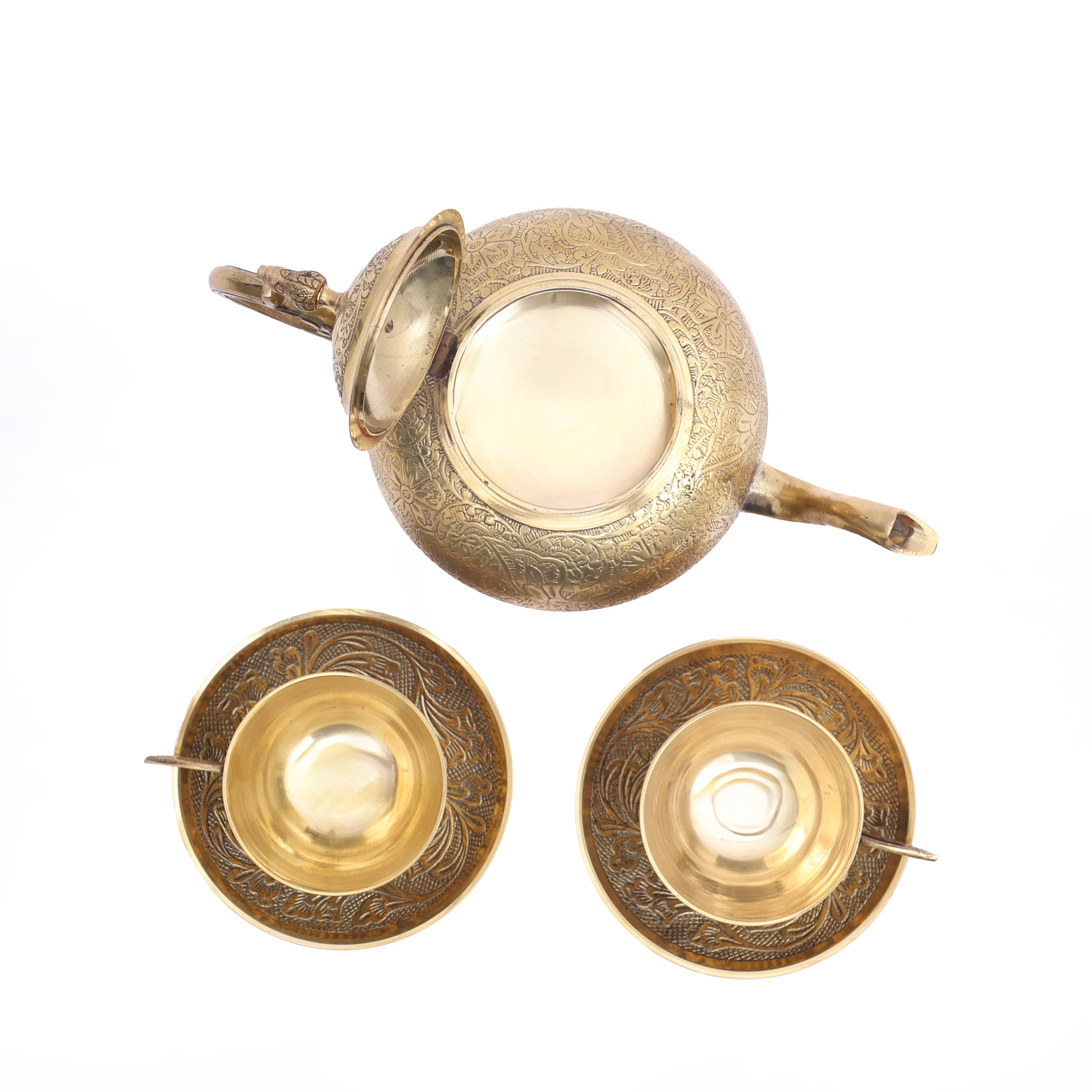 Brass Teapot Set with Cups and Saucer – Table Decor Item