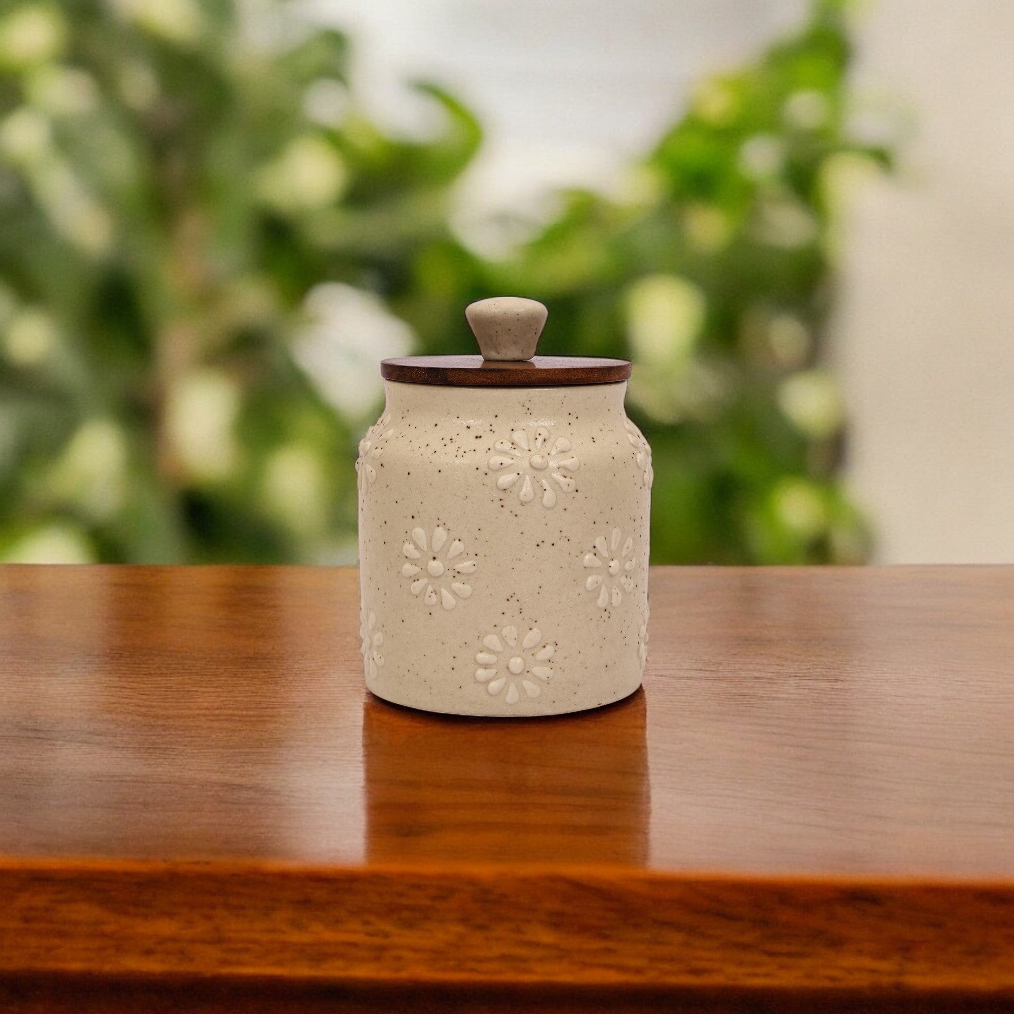 Ceramic Air-tight Jars with flower embossed pattern