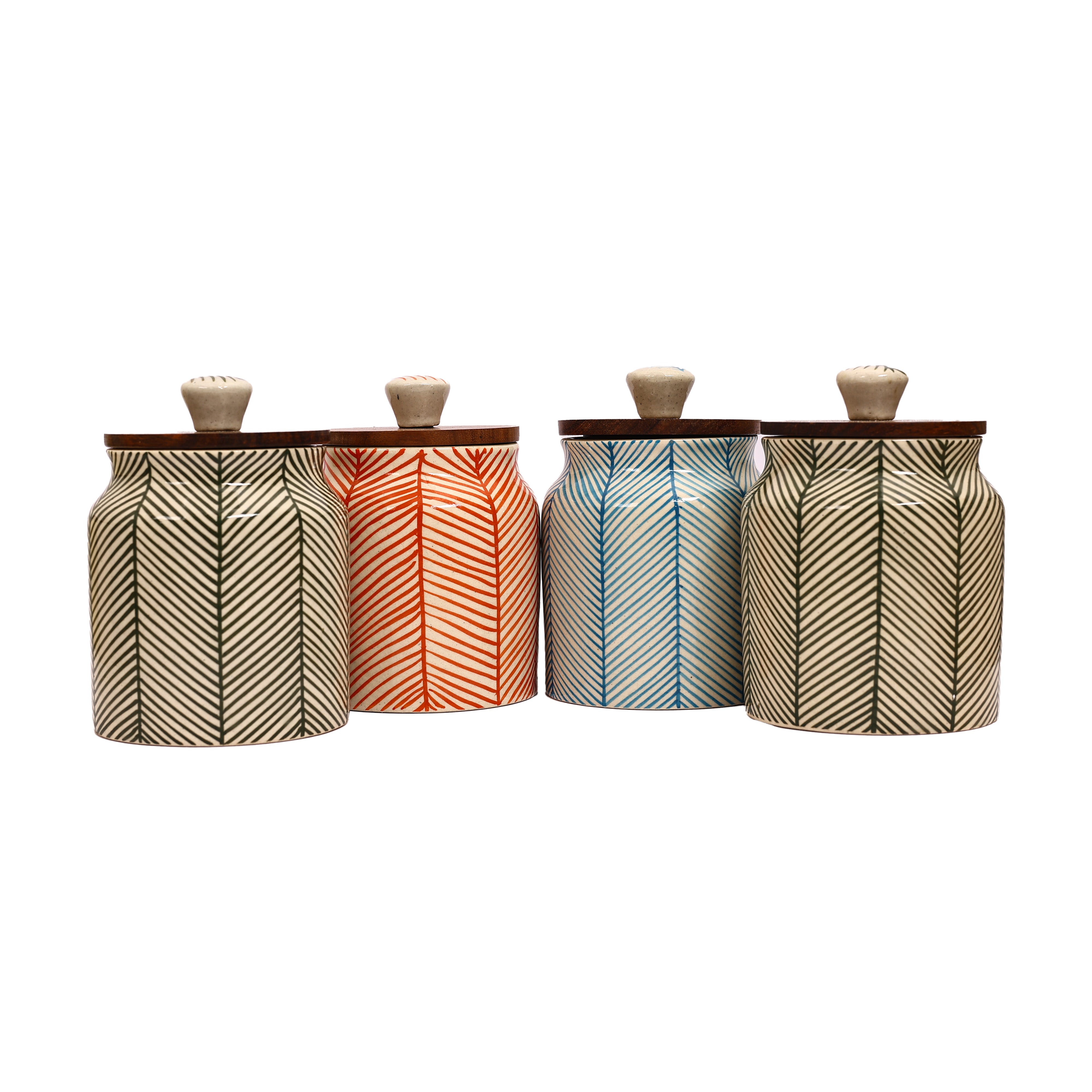 Ceramic Jar with Wooden Lid (Set of 4)