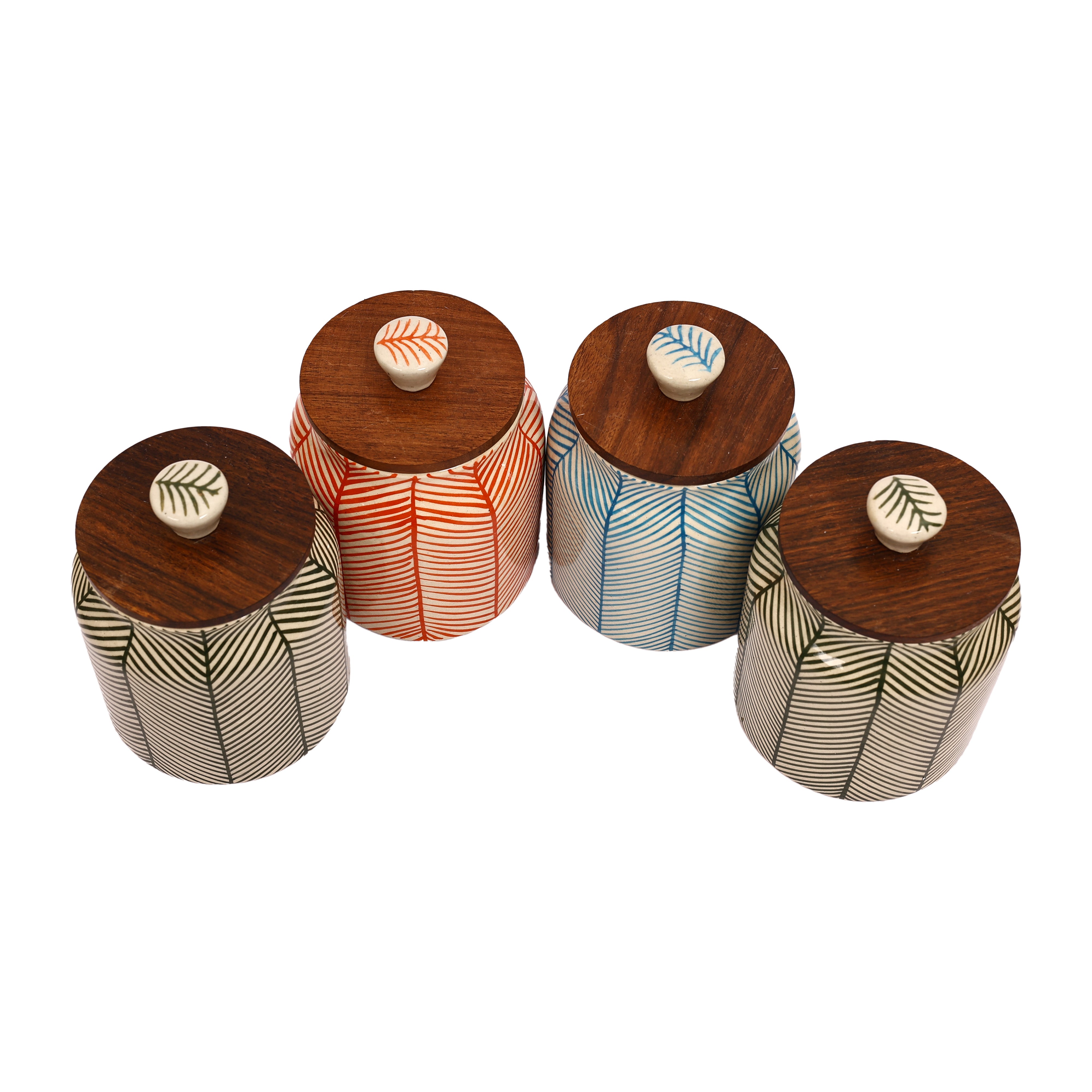 Ceramic Jar with Wooden Lid (Set of 4)
