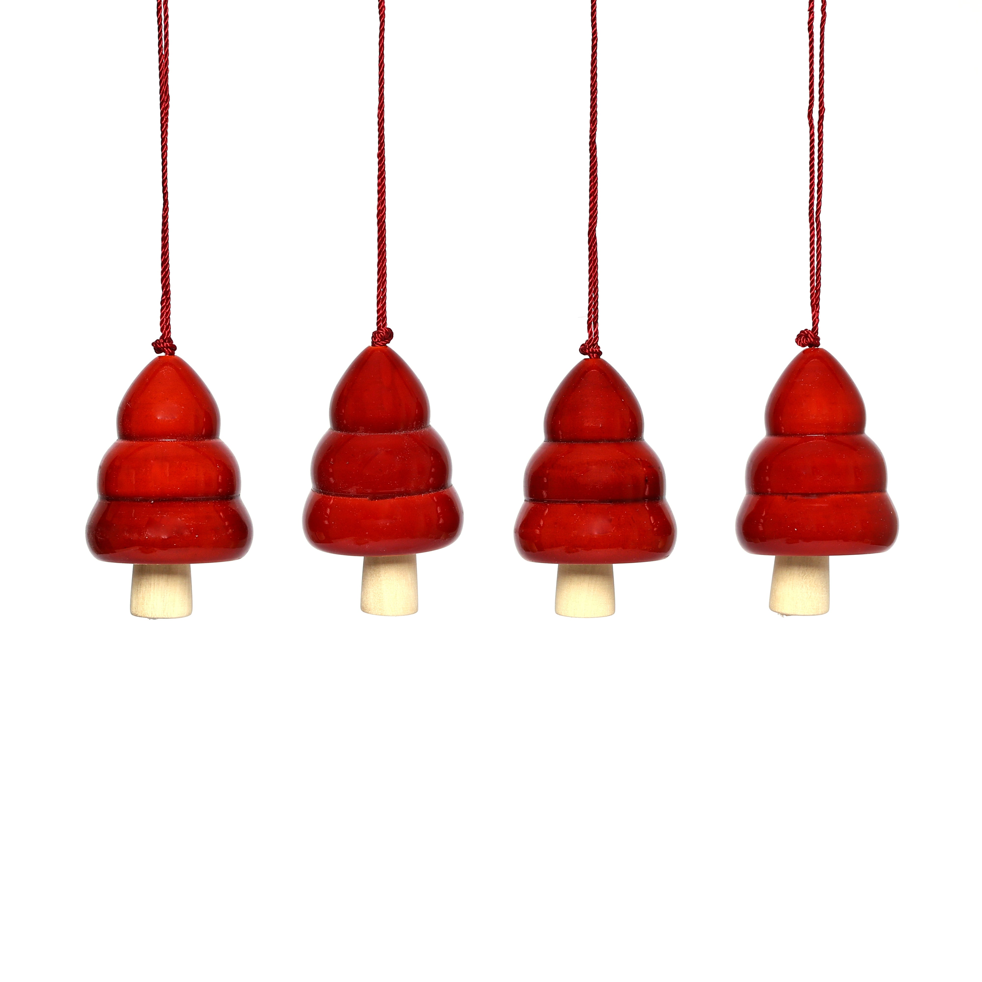Christmas Décor Handcrafted Eco-friendly Red Wooden Tree Bell Hangings