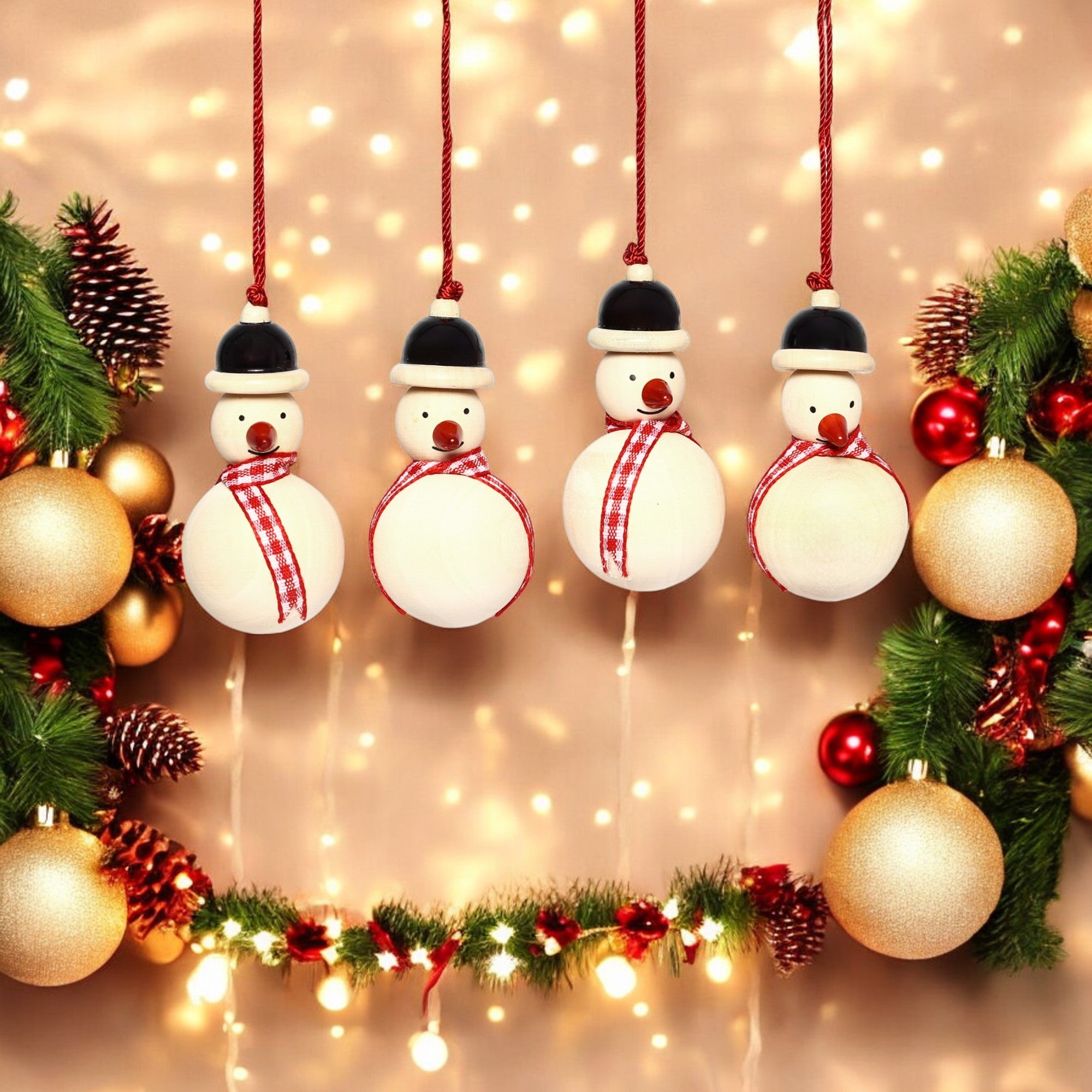 Christmas Décor Handcrafted Eco-friendly Wooden Snowmen Hangings