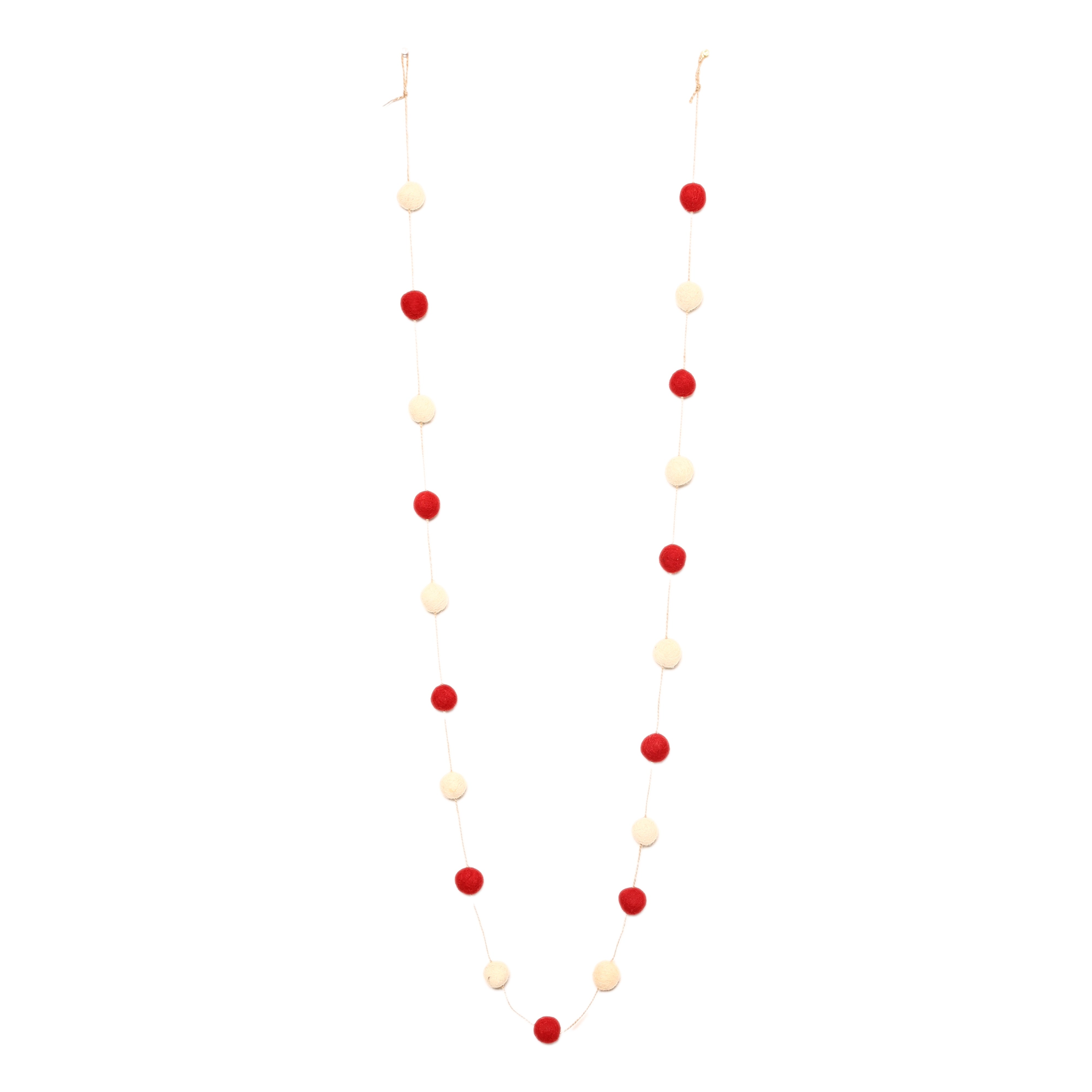 Christmas Décor Handmade Felt Pompom Garland—Red and White