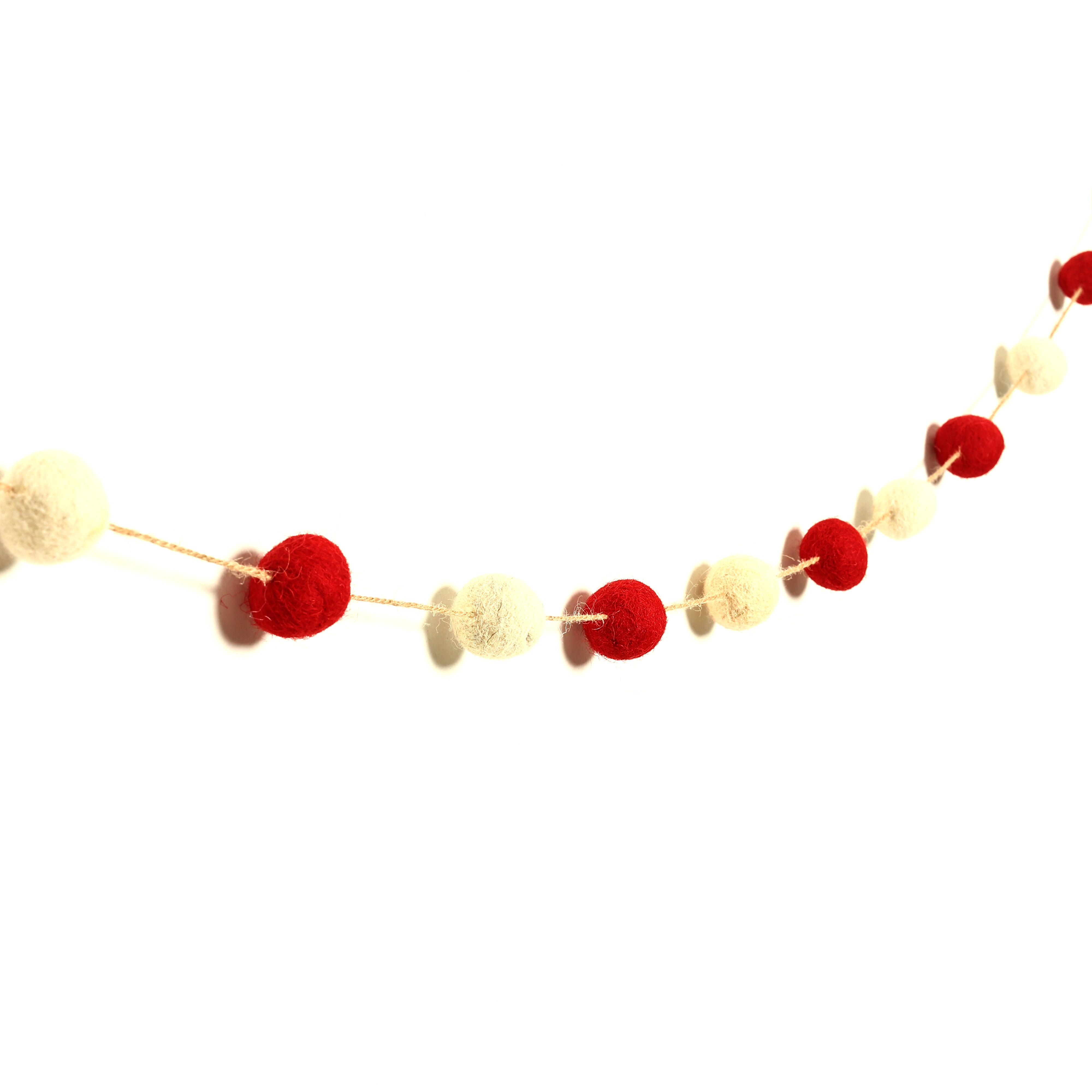 Christmas Décor Handmade Felt Pompom Garland—Red and White