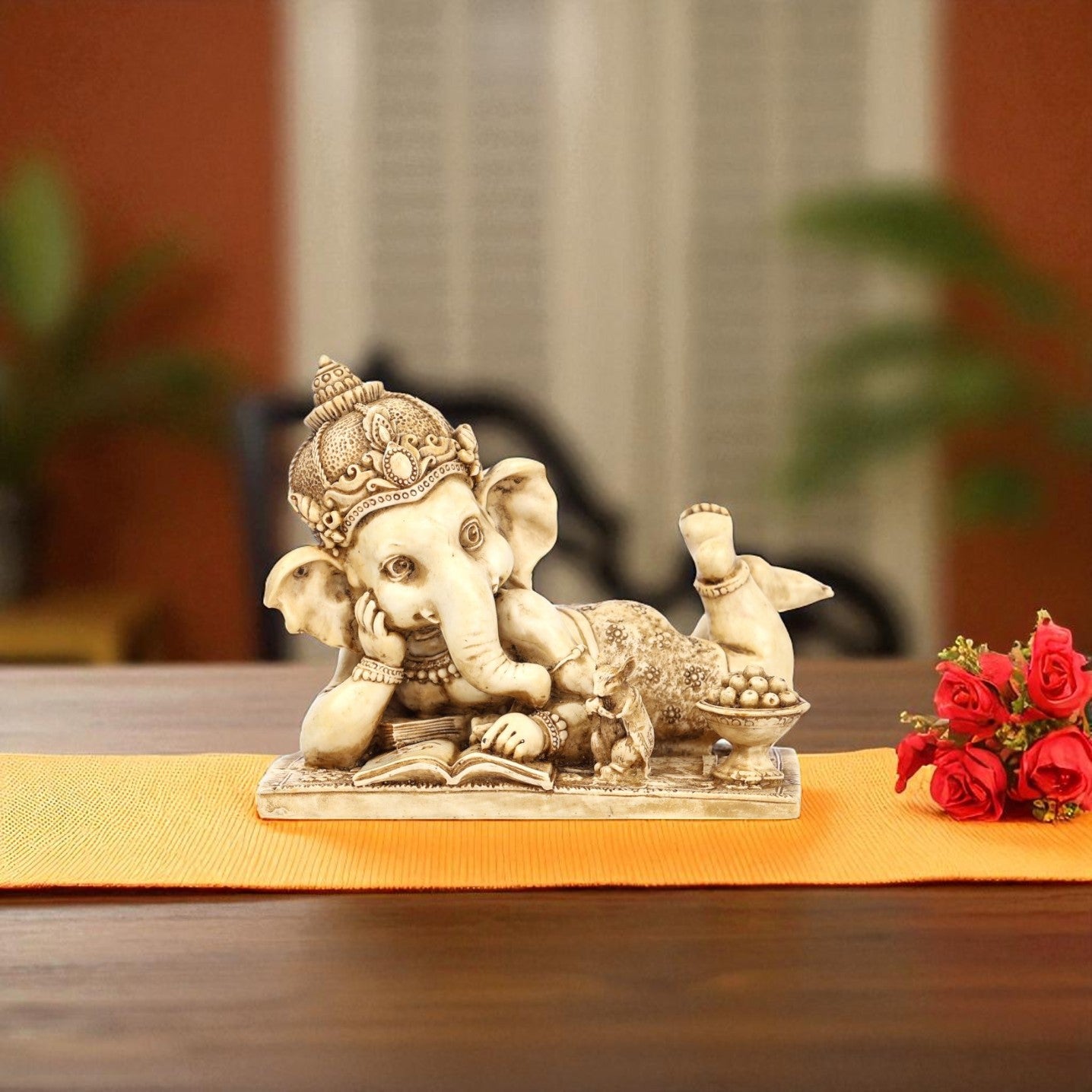 Cultured Marble Ganesha Reclining Position Statue