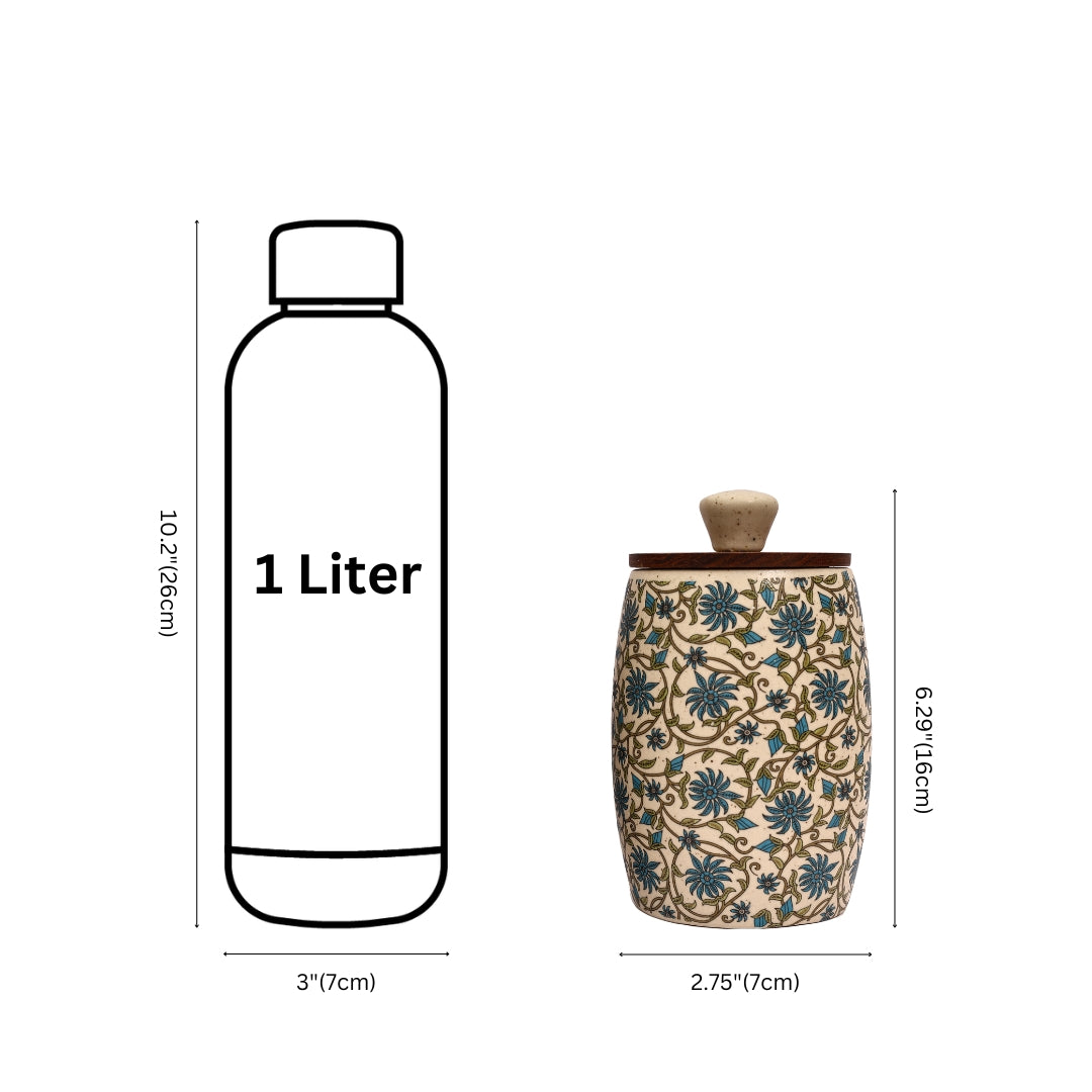 Decal Ceramic air-tight jar set with blue flower pattern (Set of 2)