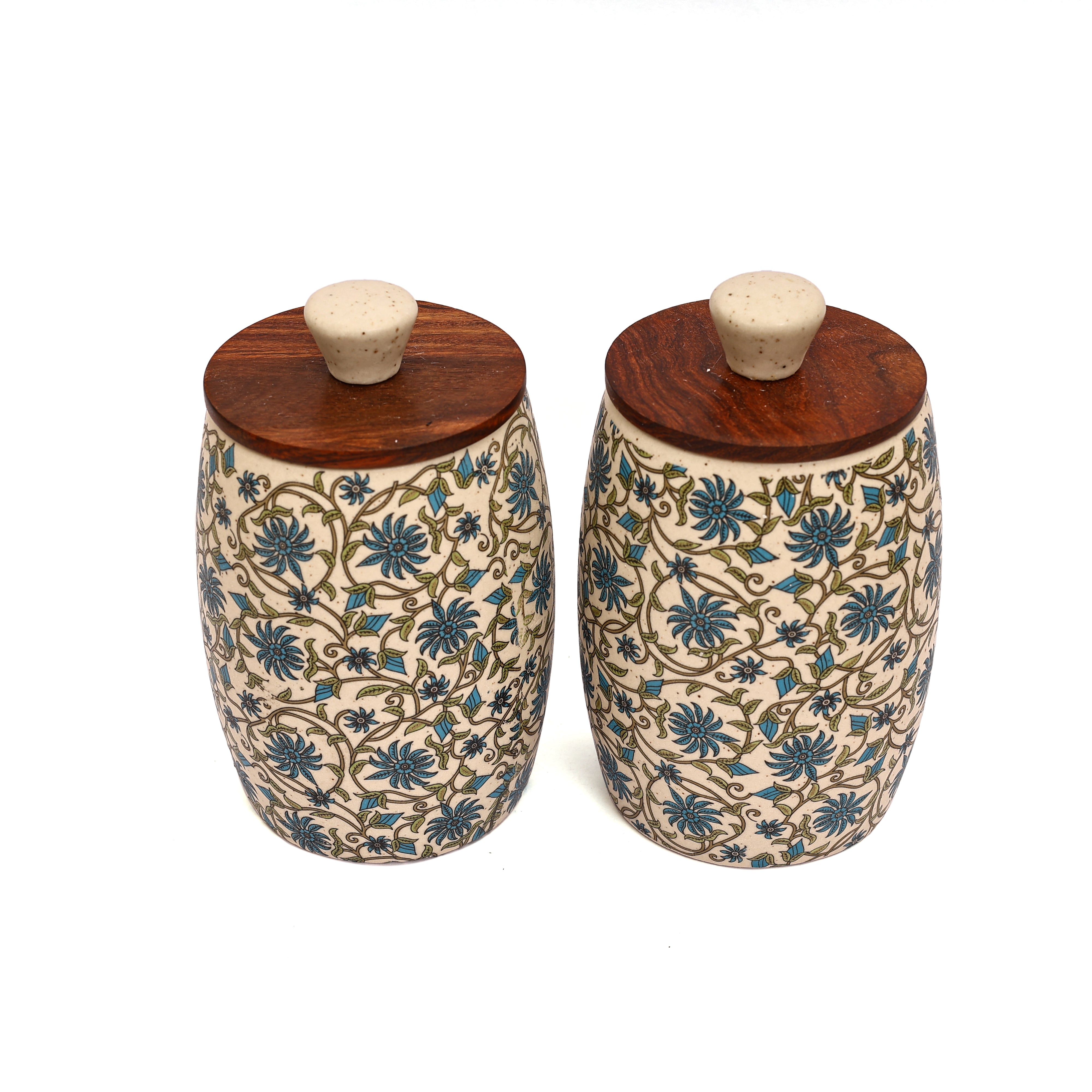 Decal Ceramic air-tight jar set with blue flower pattern (Set of 2)