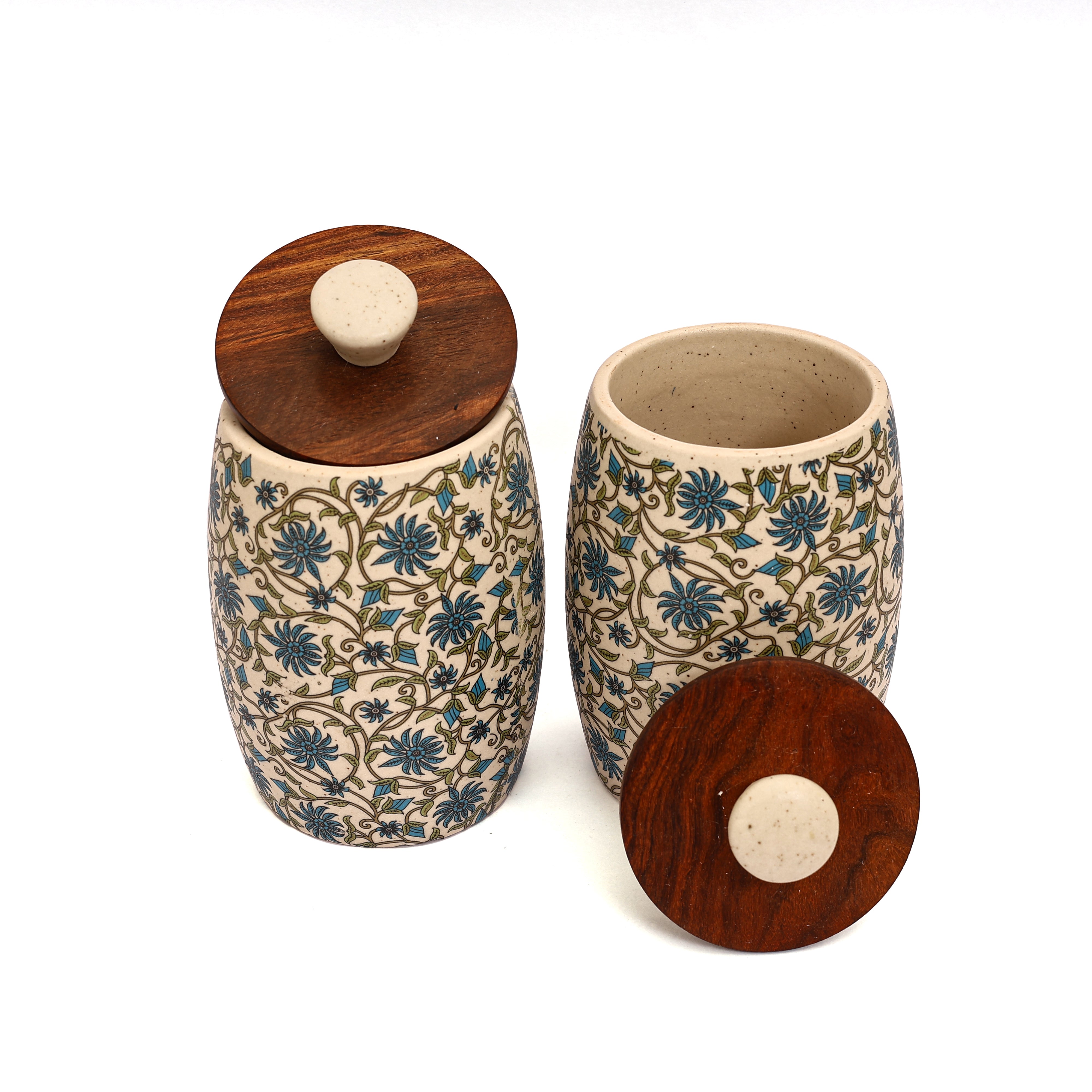 Decal Ceramic air-tight jar set with blue flower pattern (Set of 2)