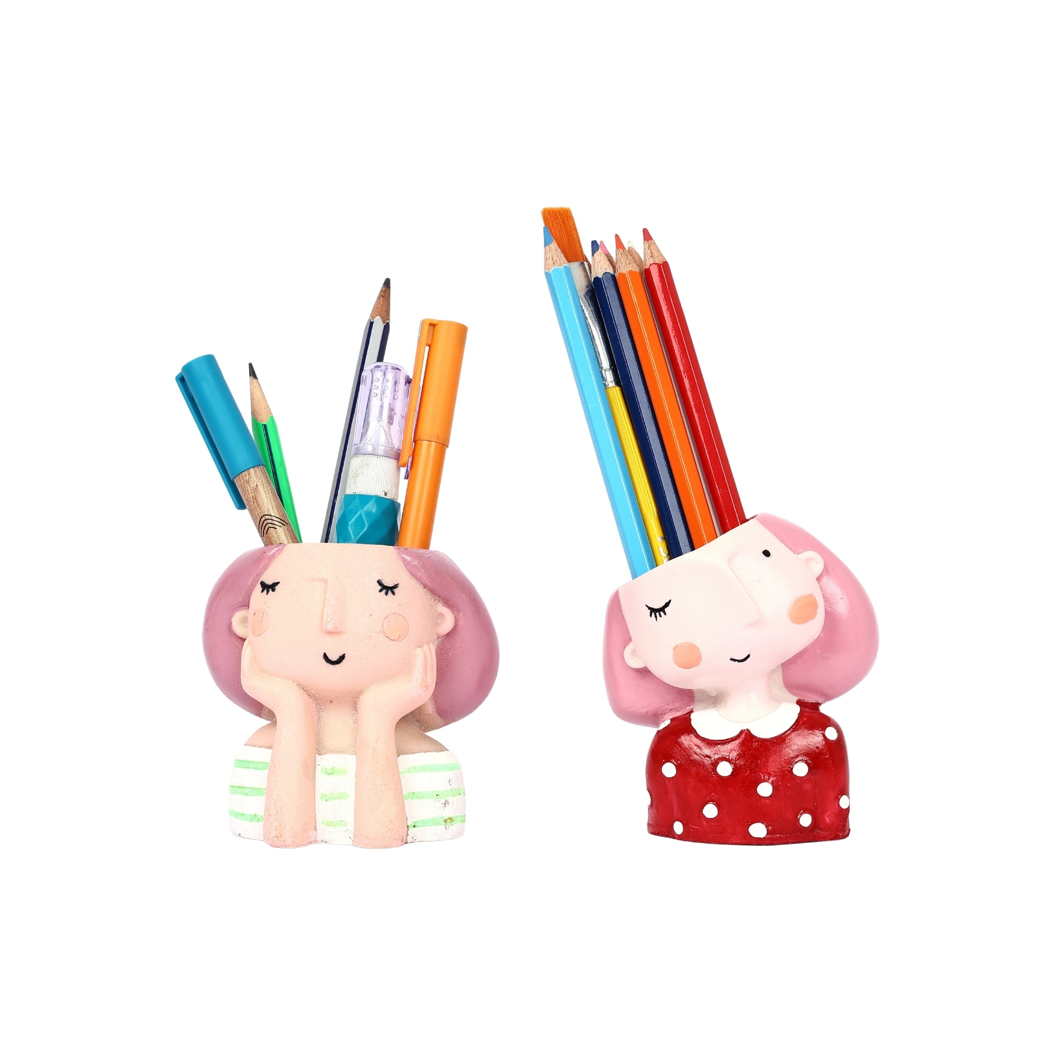 Decorative Cute Girls Pen Holder—Set of 2—Red and Green
