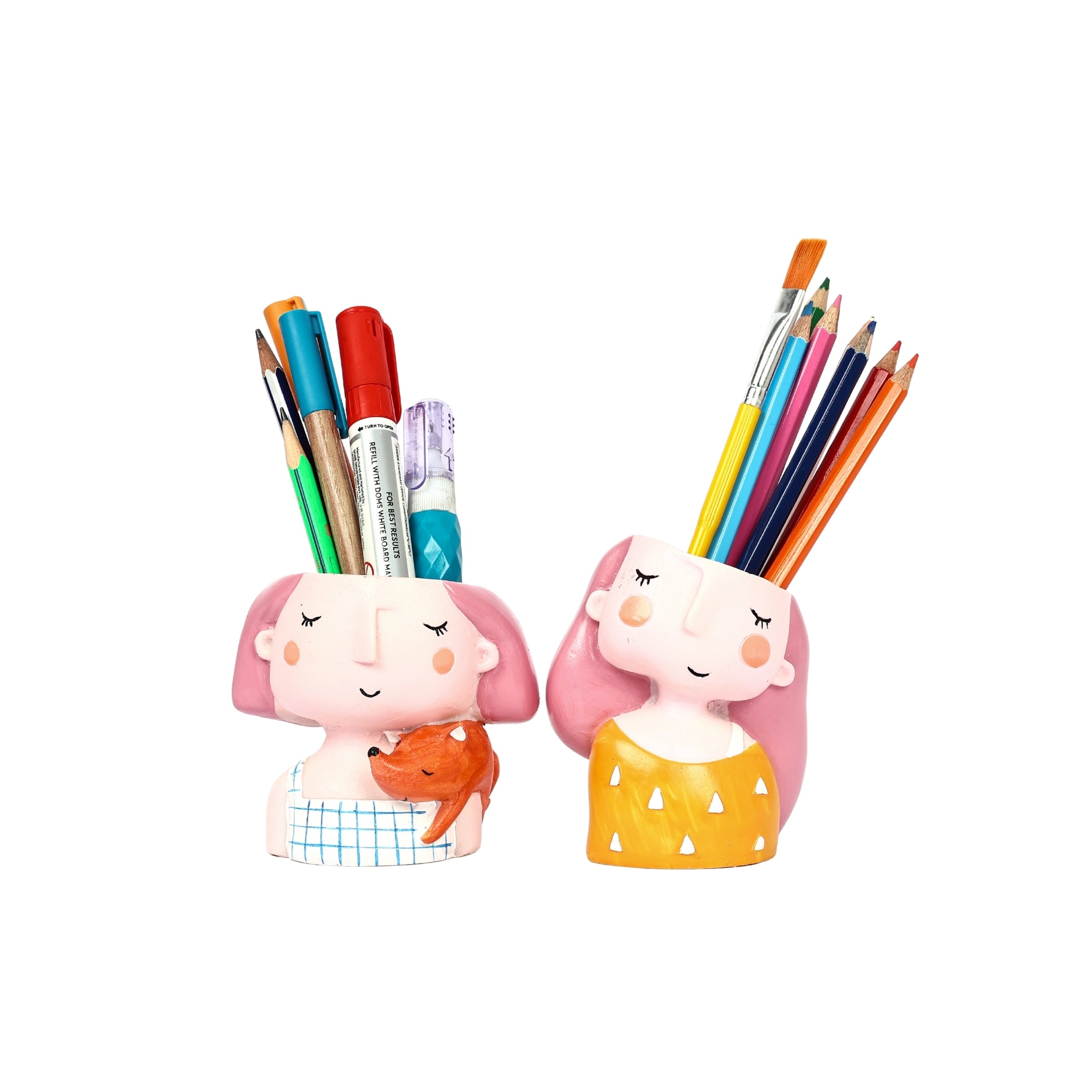 Decorative Cute Girls Pen Holder—Set of 2—Yellow and White