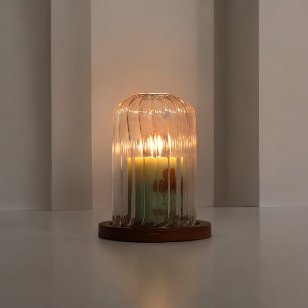 Decorative Glass Dome with Wooden Base