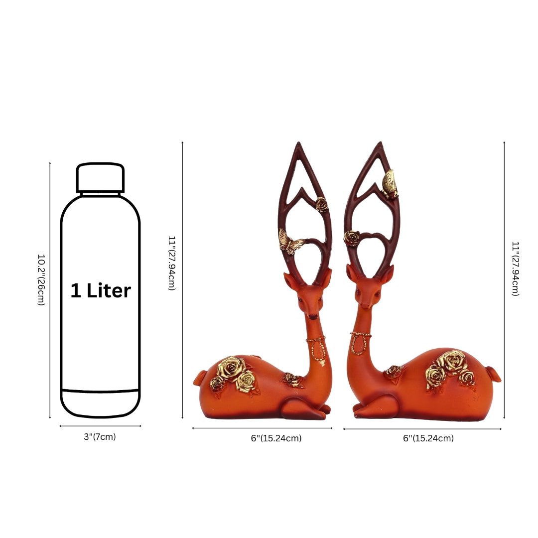 Deer Pair Figurine for Home Décor—Orange