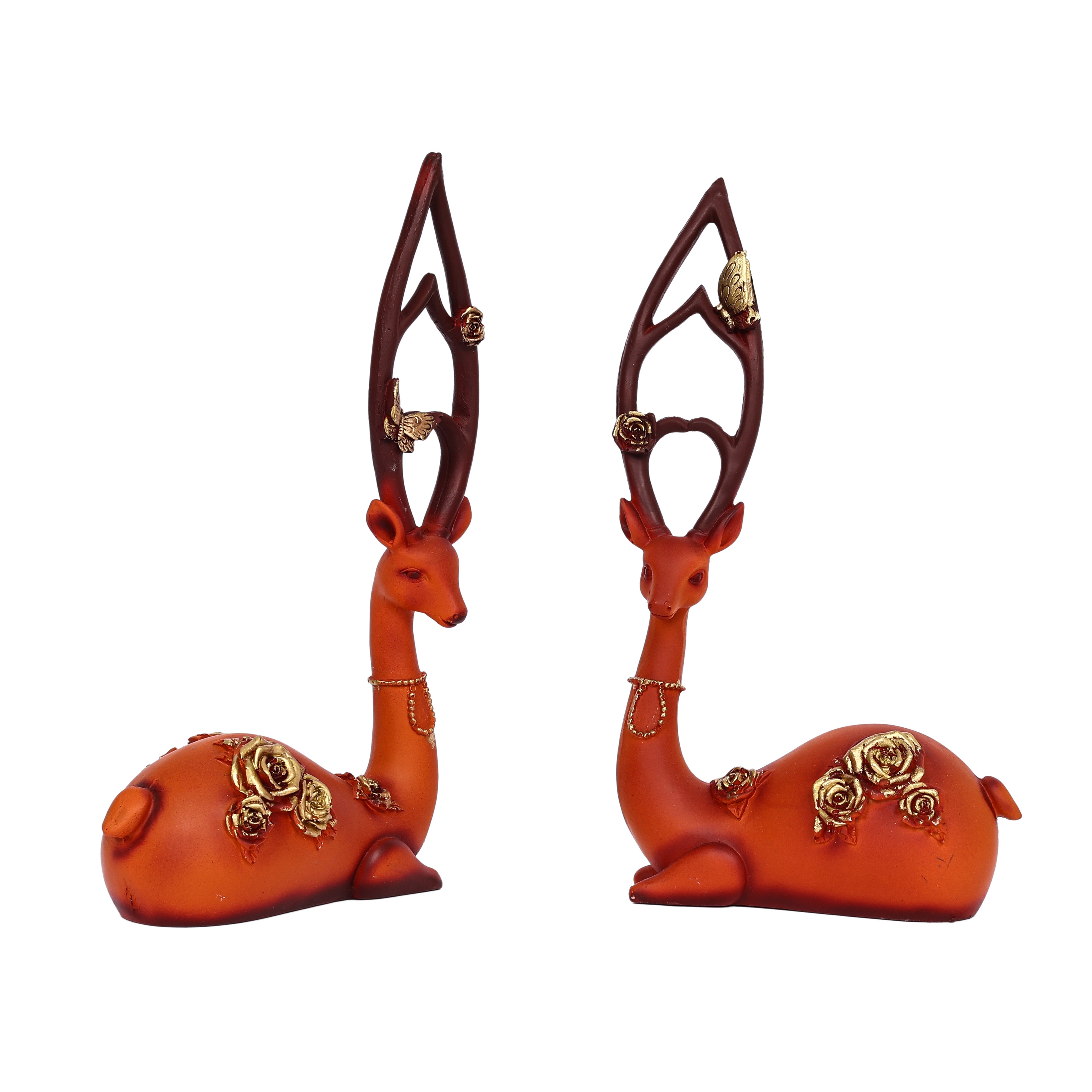 Deer Pair Figurine for Home Décor—Orange
