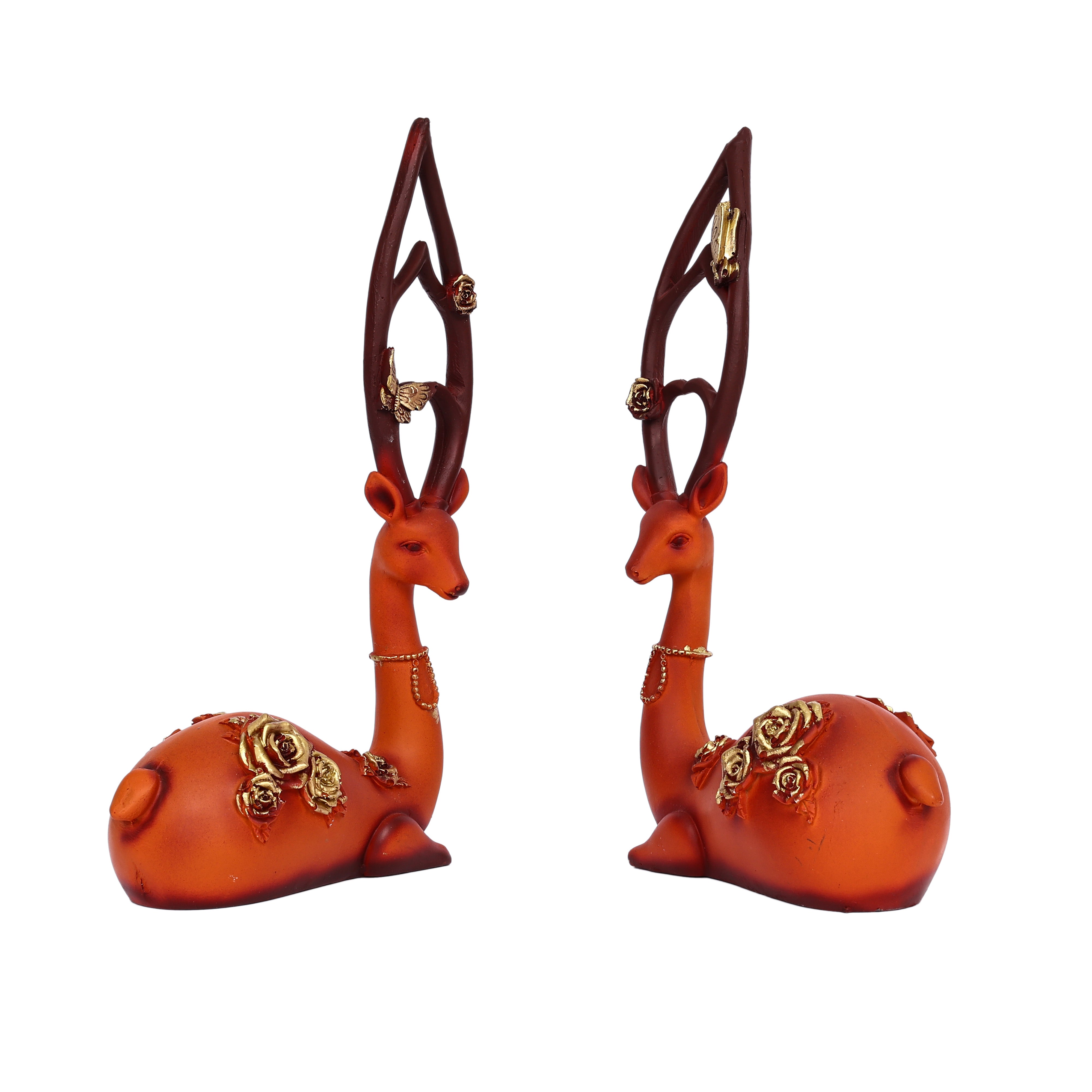 Deer Pair Figurine for Home Décor—Orange