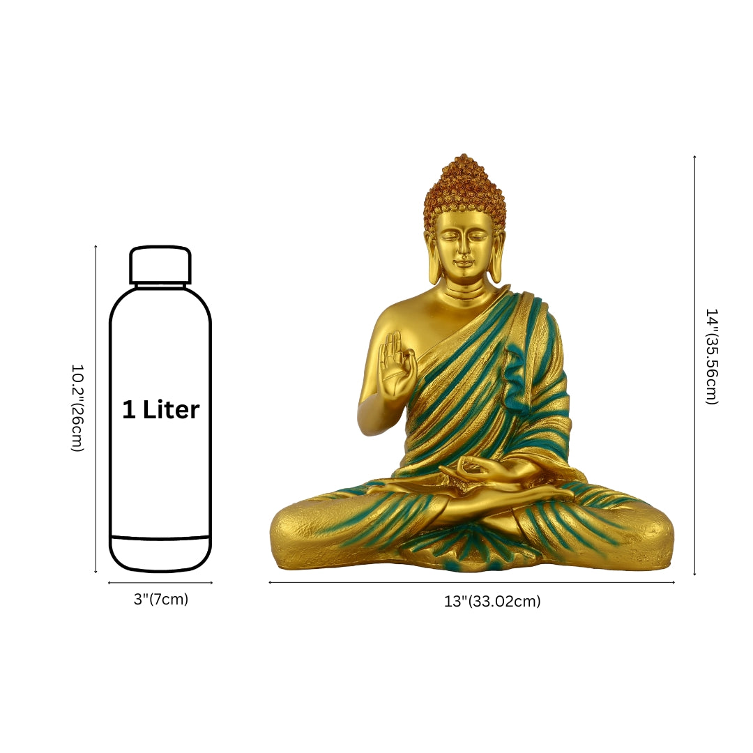Elegant 14-Inch Gold Buddha Statue with Turquoise Robe - Handcrafted Meditation Decor