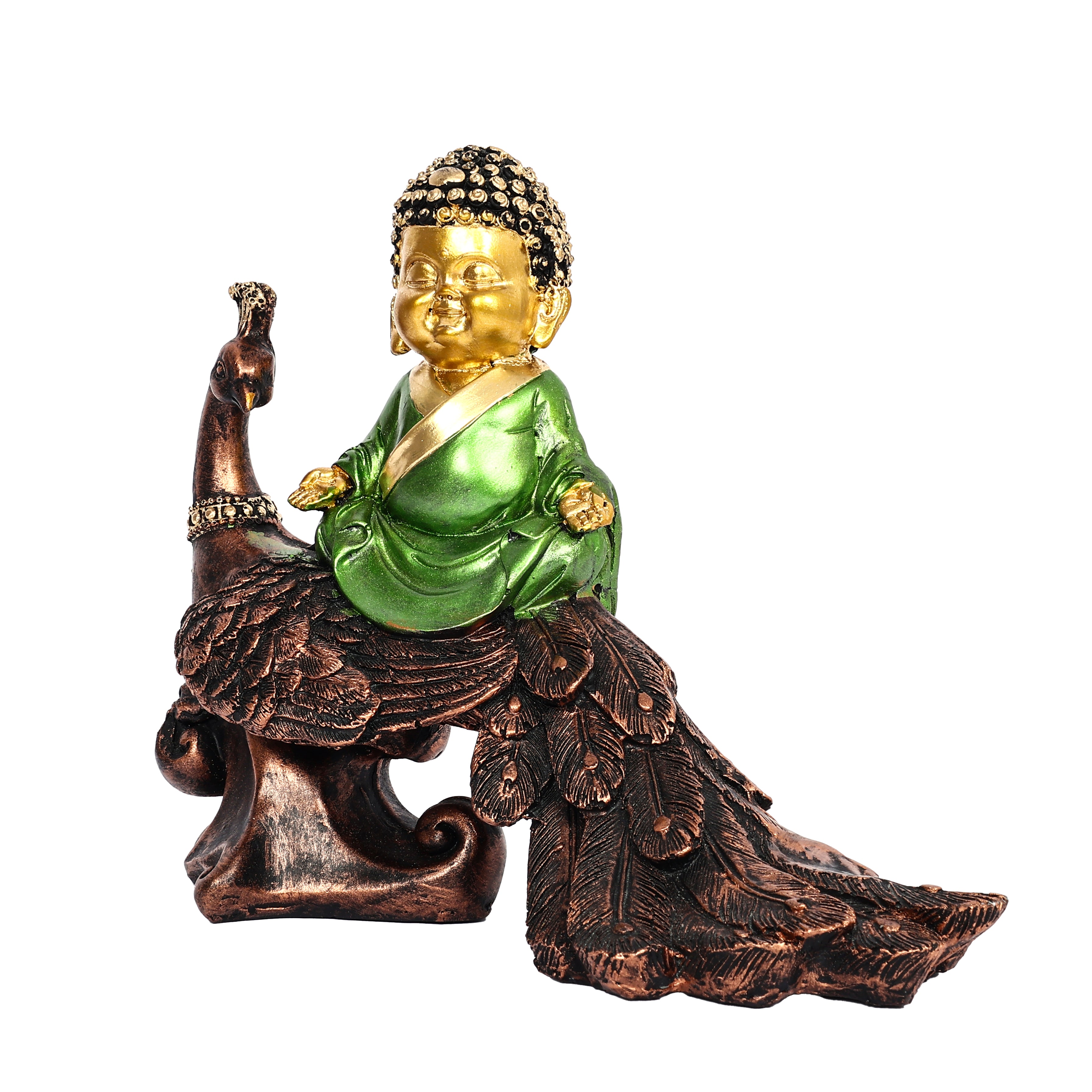 Elegant Baby Buddha on Peacock Figurine – Spiritual Home Decor