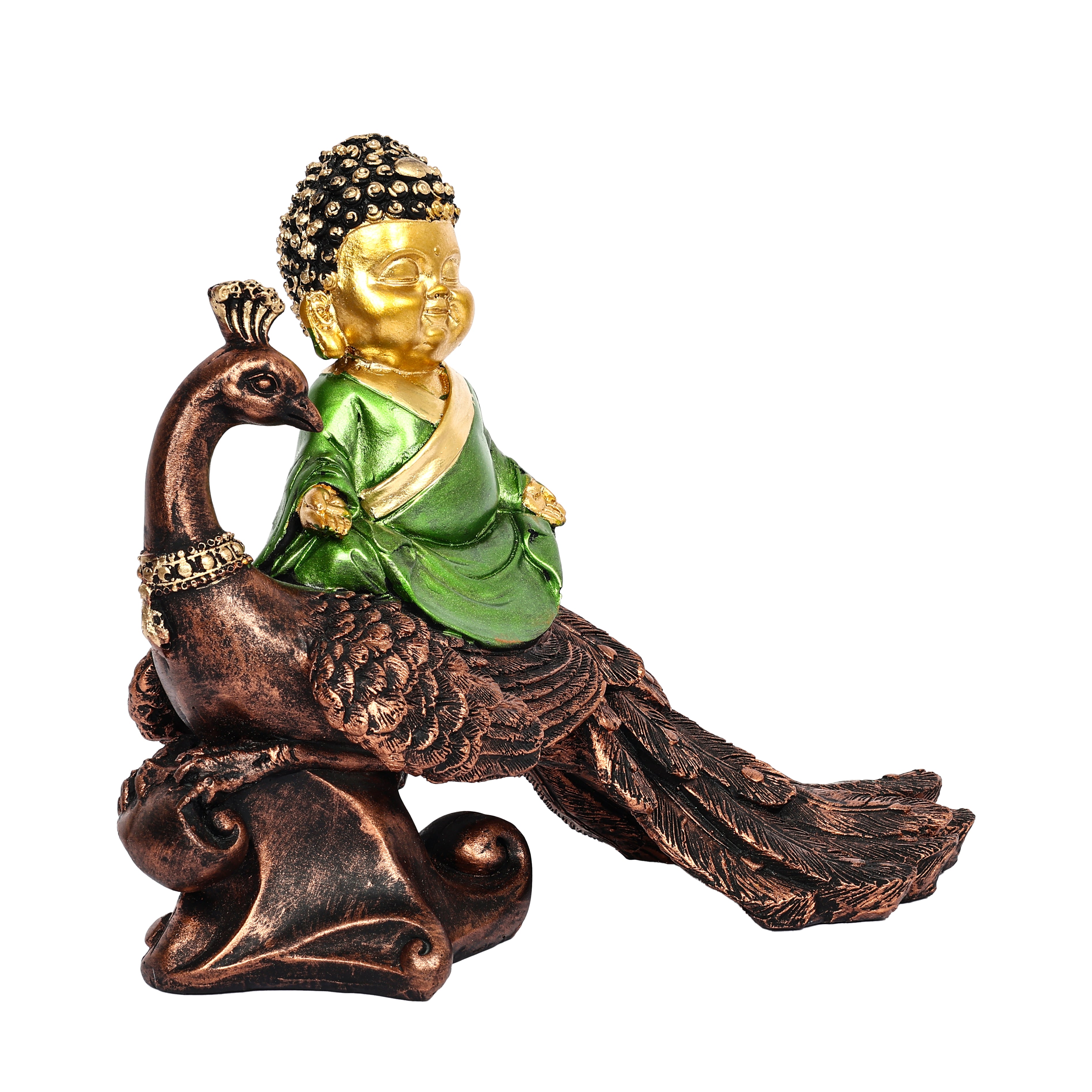 Elegant Baby Buddha on Peacock Figurine – Spiritual Home Decor
