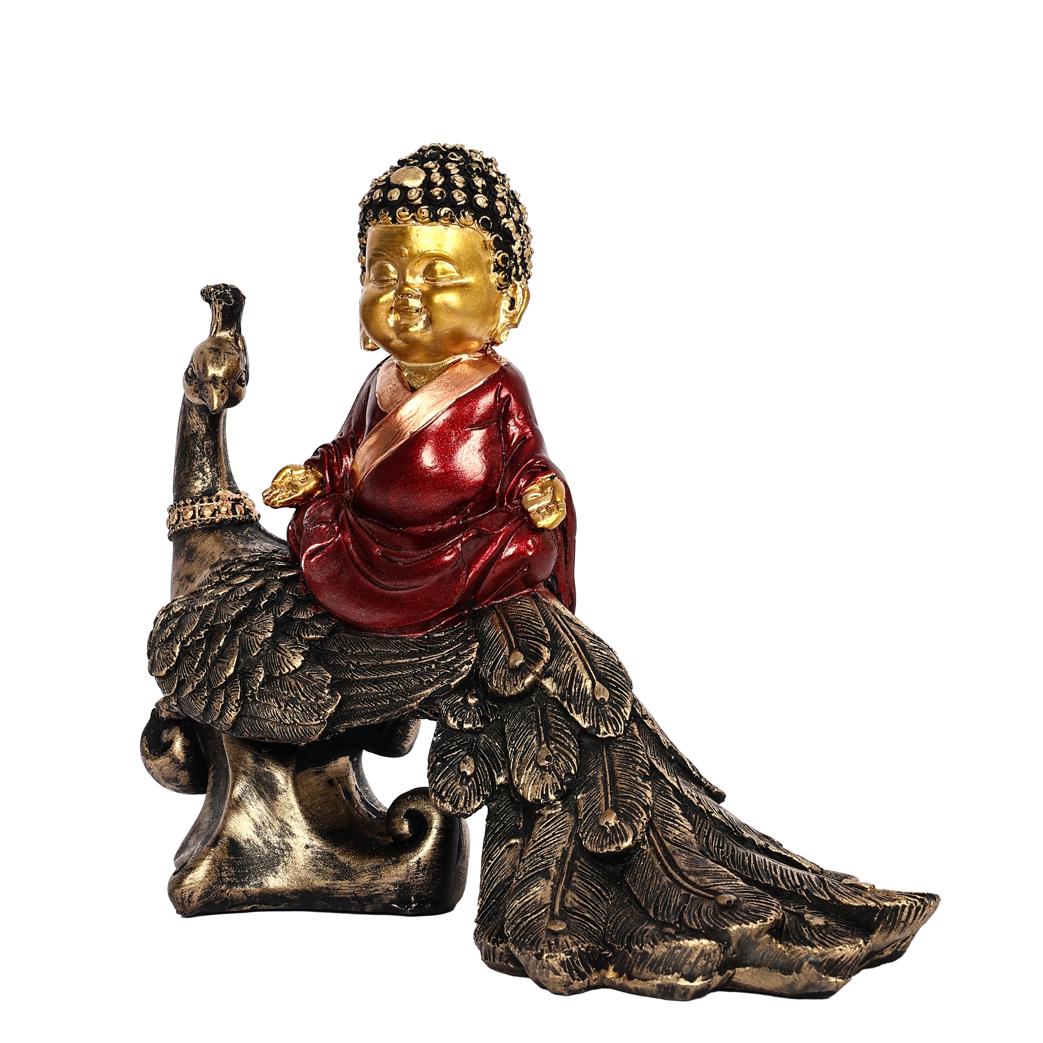Elegant Baby Buddha on Peacock Figurine – Spiritual Home Decor