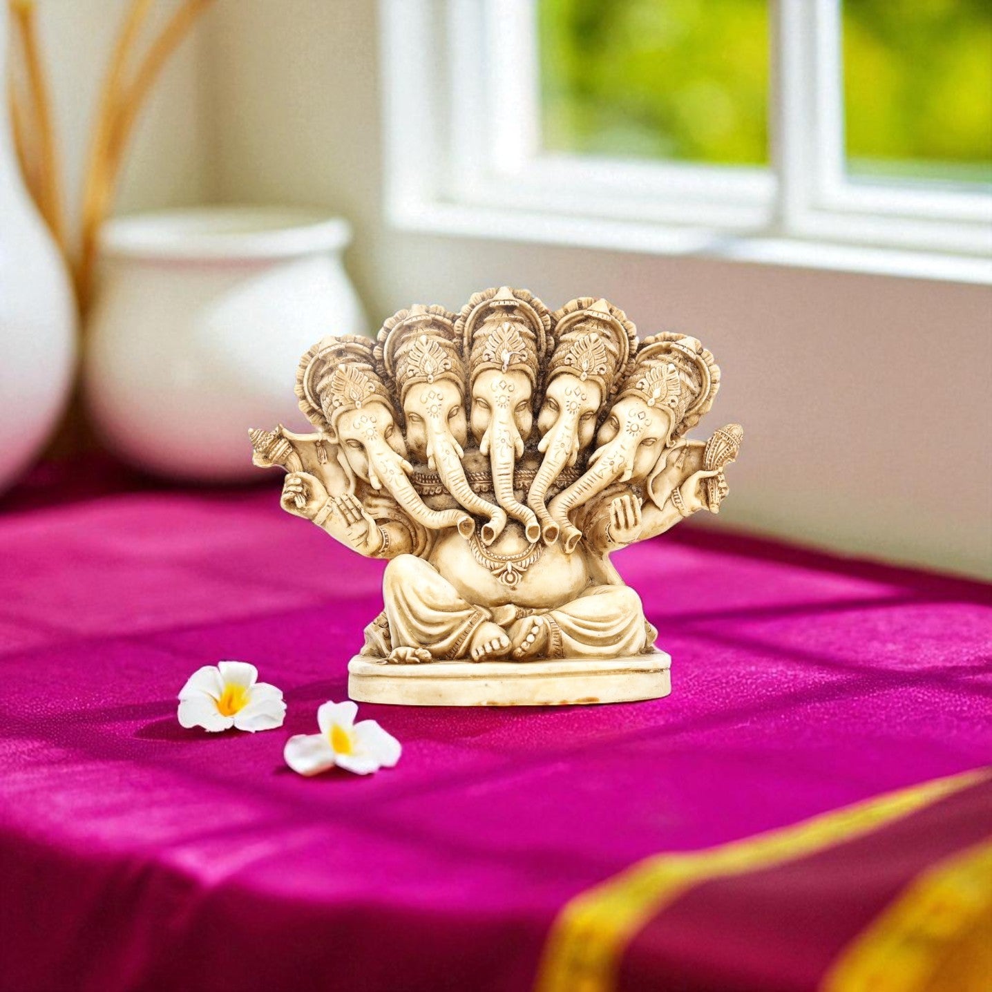 Elegant Cultured Marble Panchmukhi Ganesha