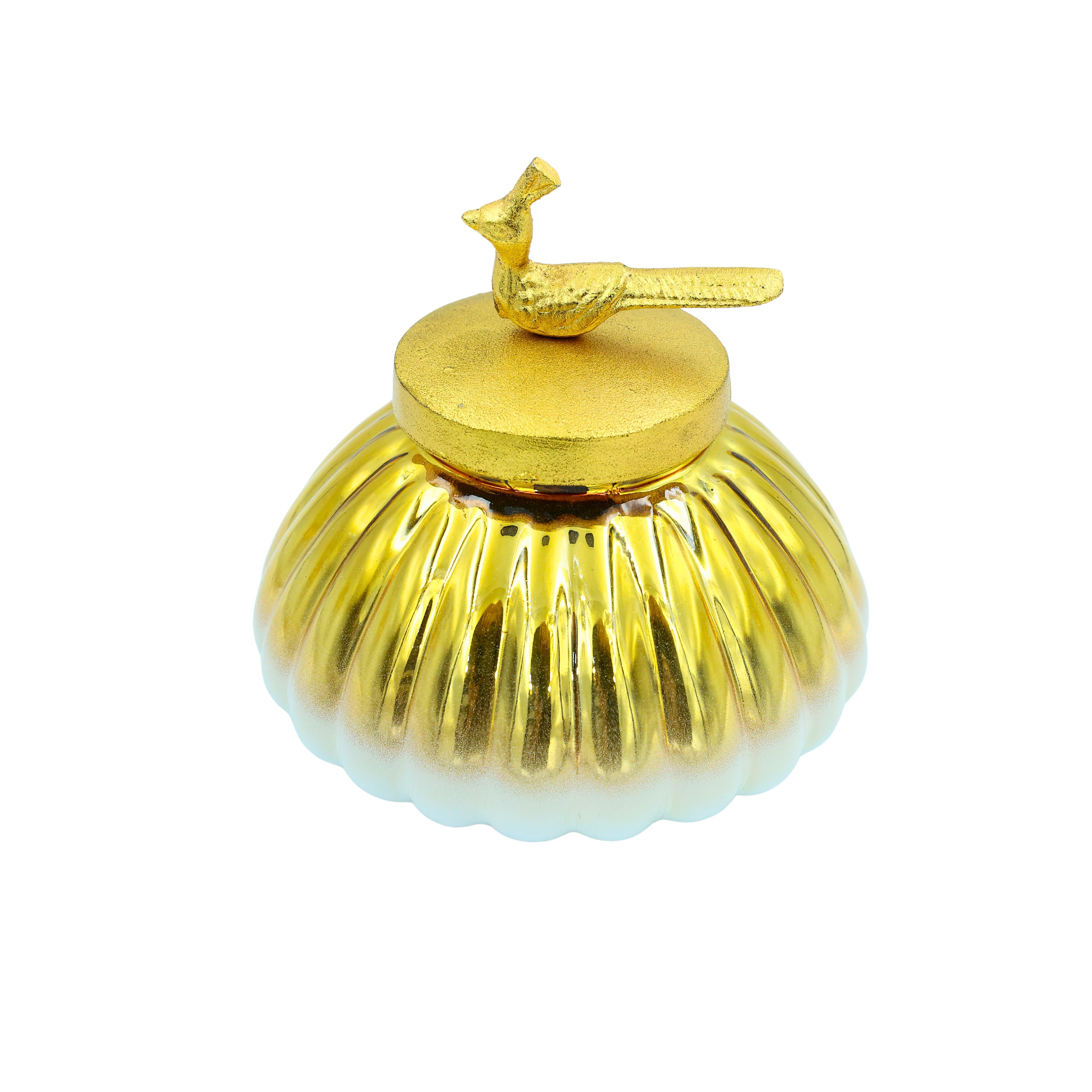 Elegant Glass Jar with Gold Bird Lid – Luxurious Storage and Decor
