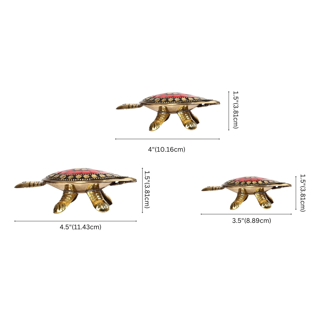 Feng Shui Brass  Wish Tortoise with Secret Wish Compartment -  Set of 3