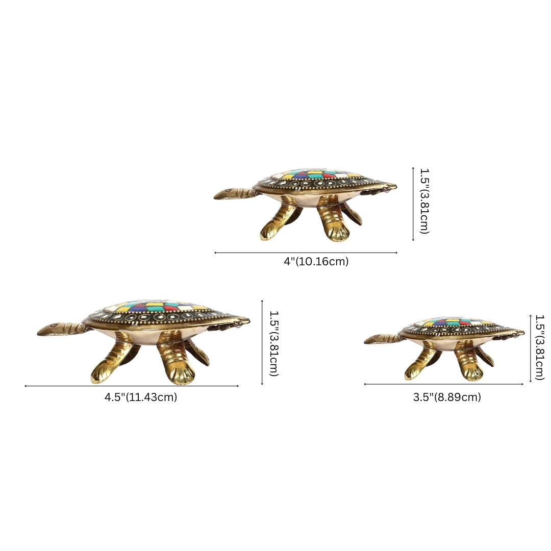 Feng Shui Wish-Fulfilling Brass Tortoise Set of 3 with Secret Wish Compartment